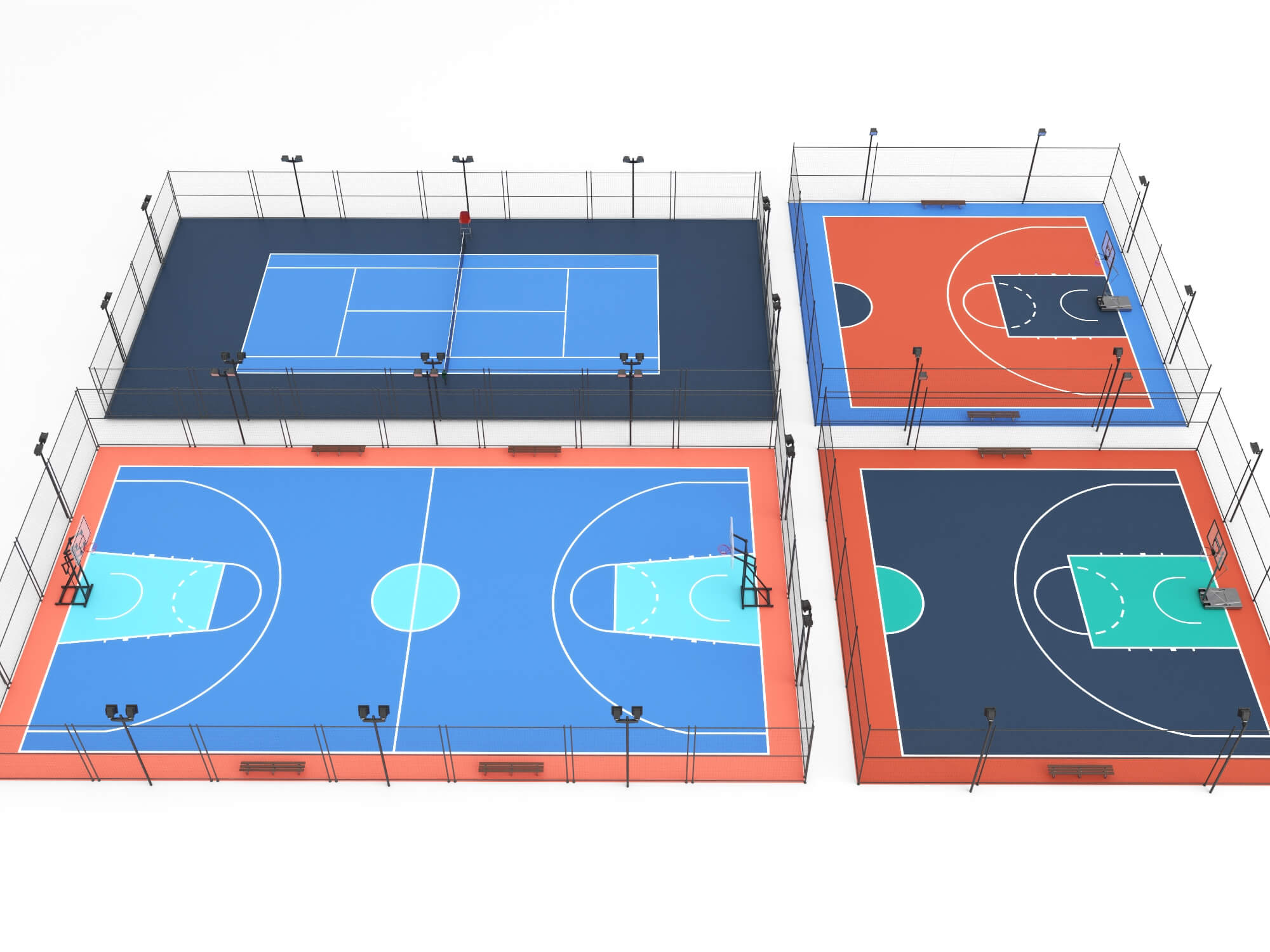 Outdoor Multi Sport Court Collection 3D Model