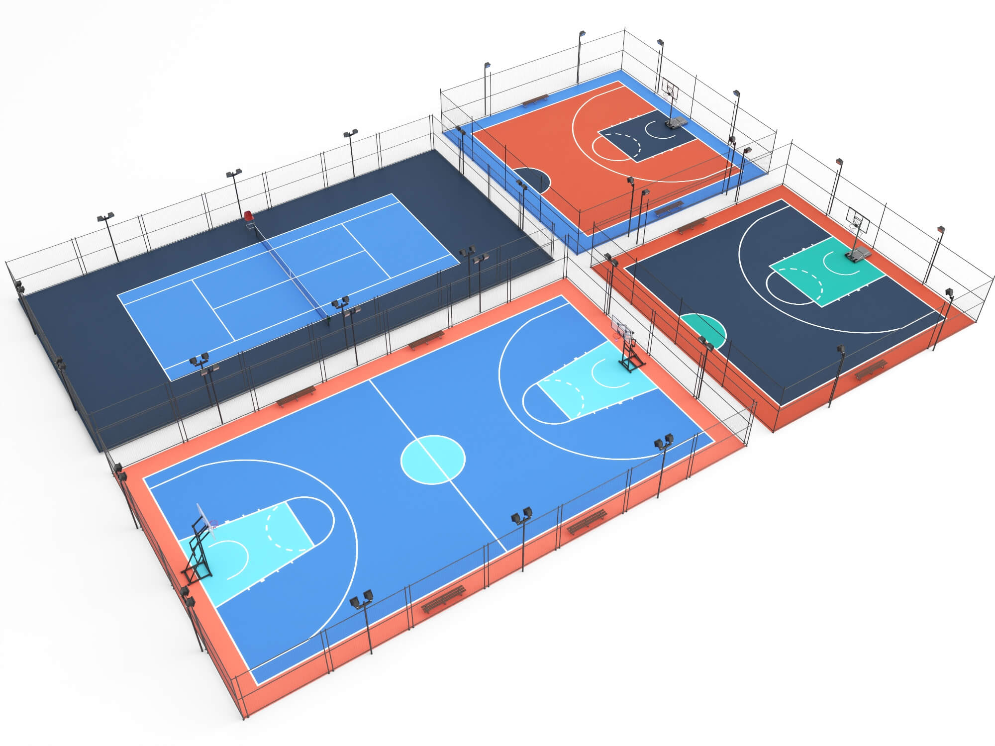 Outdoor Multi Sport Court Collection 3D Model