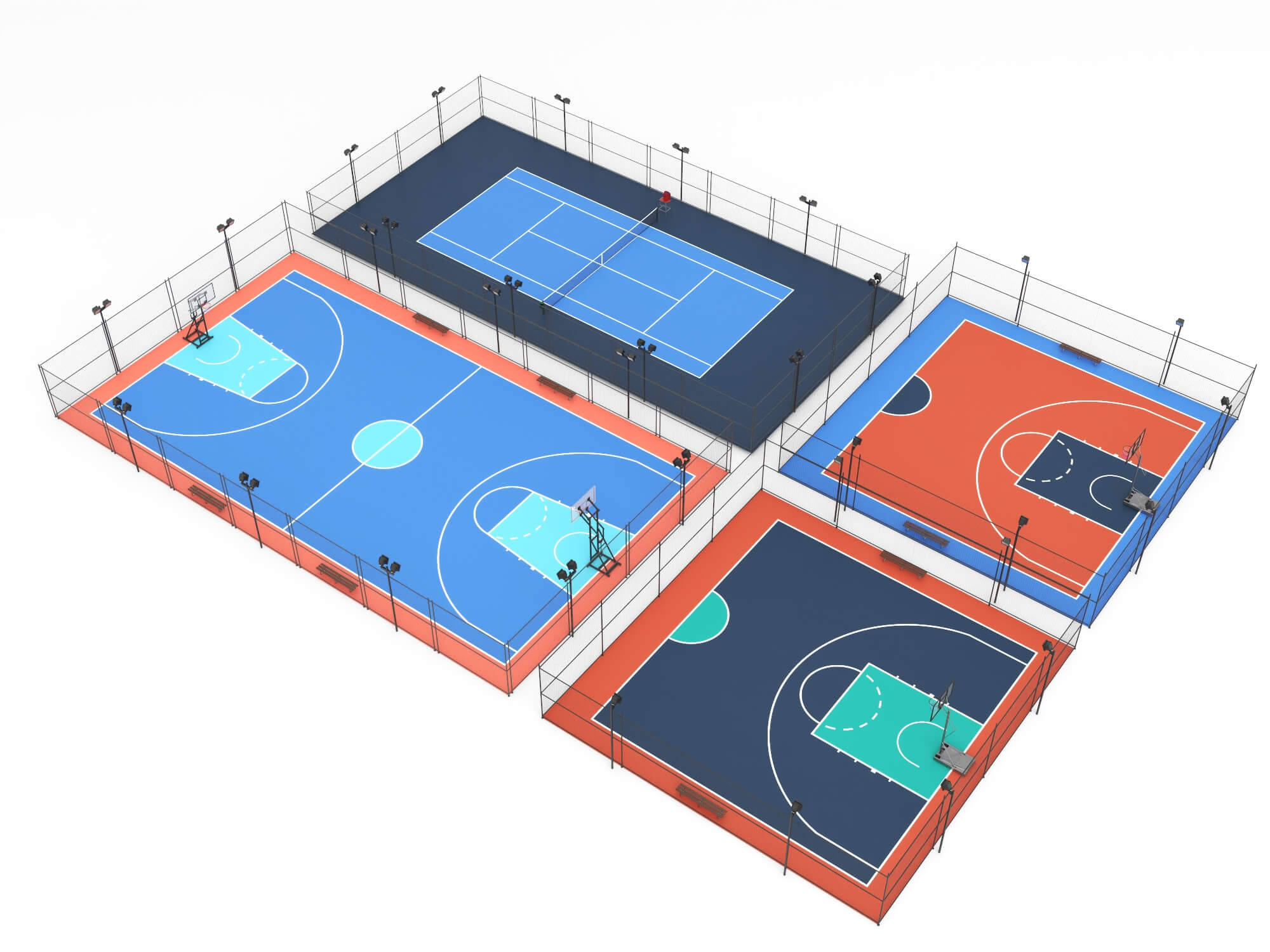 Outdoor Multi Sport Court Collection 3D Model