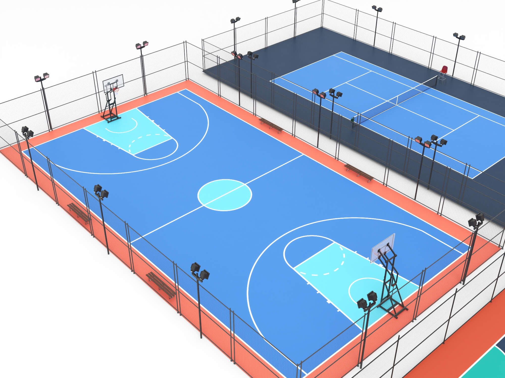 Outdoor Multi Sport Court Collection 3D Model