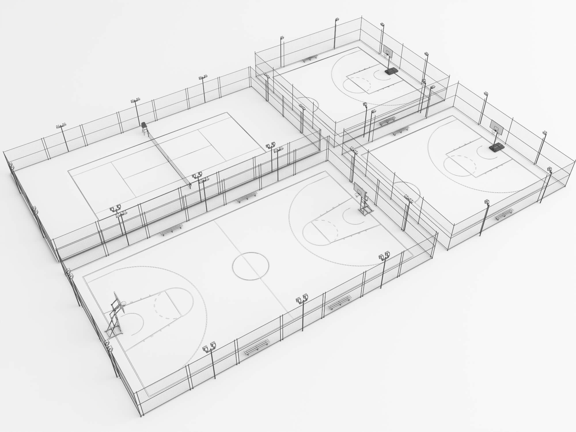 Outdoor Multi Sport Court Collection 3D Model
