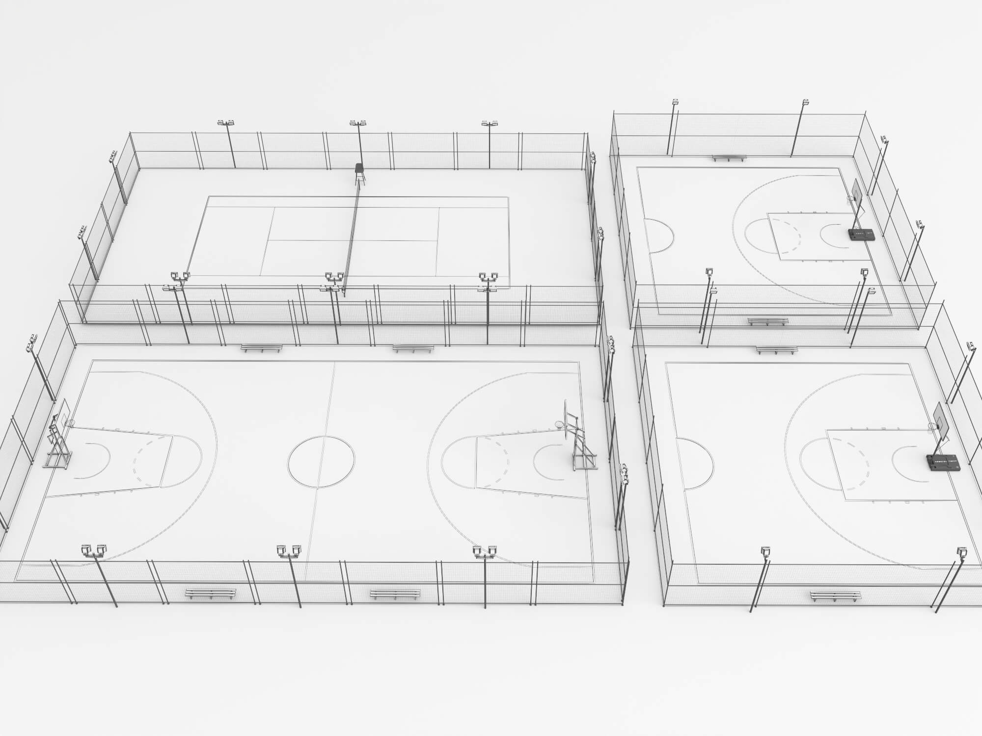 Outdoor Multi Sport Court Collection 3D Model