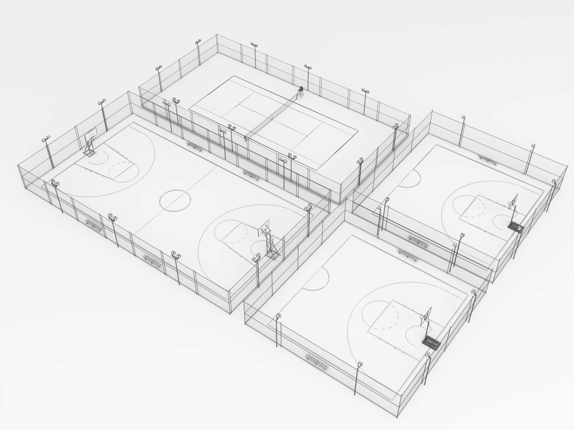 Outdoor Multi Sport Court Collection 3D Model