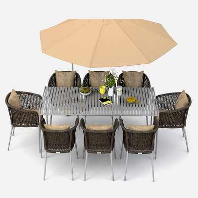Outdoor Rattan Dining Set with Patio Umbrella