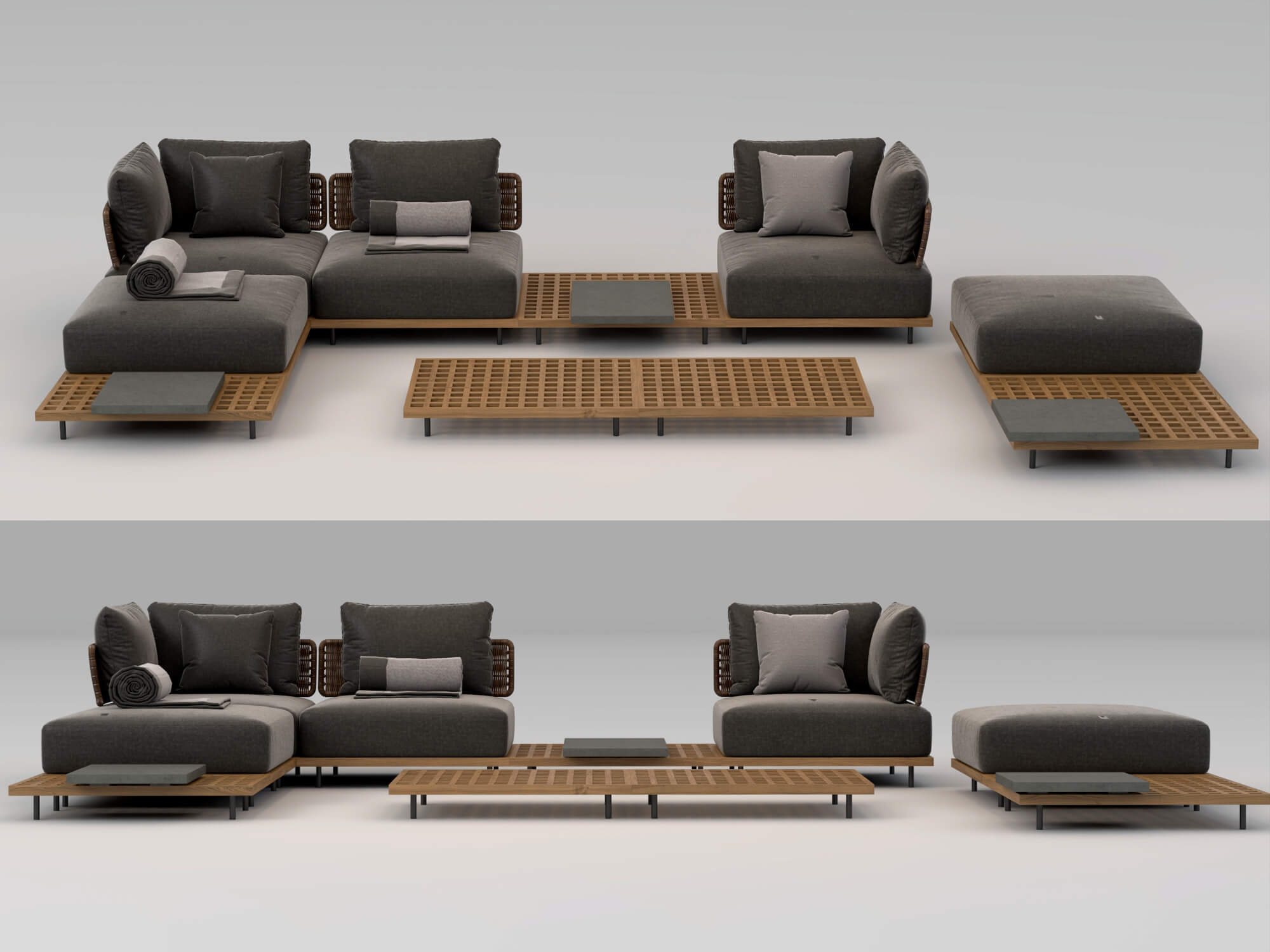 Outdoor Wicker Modular Sofa Set 3D Model