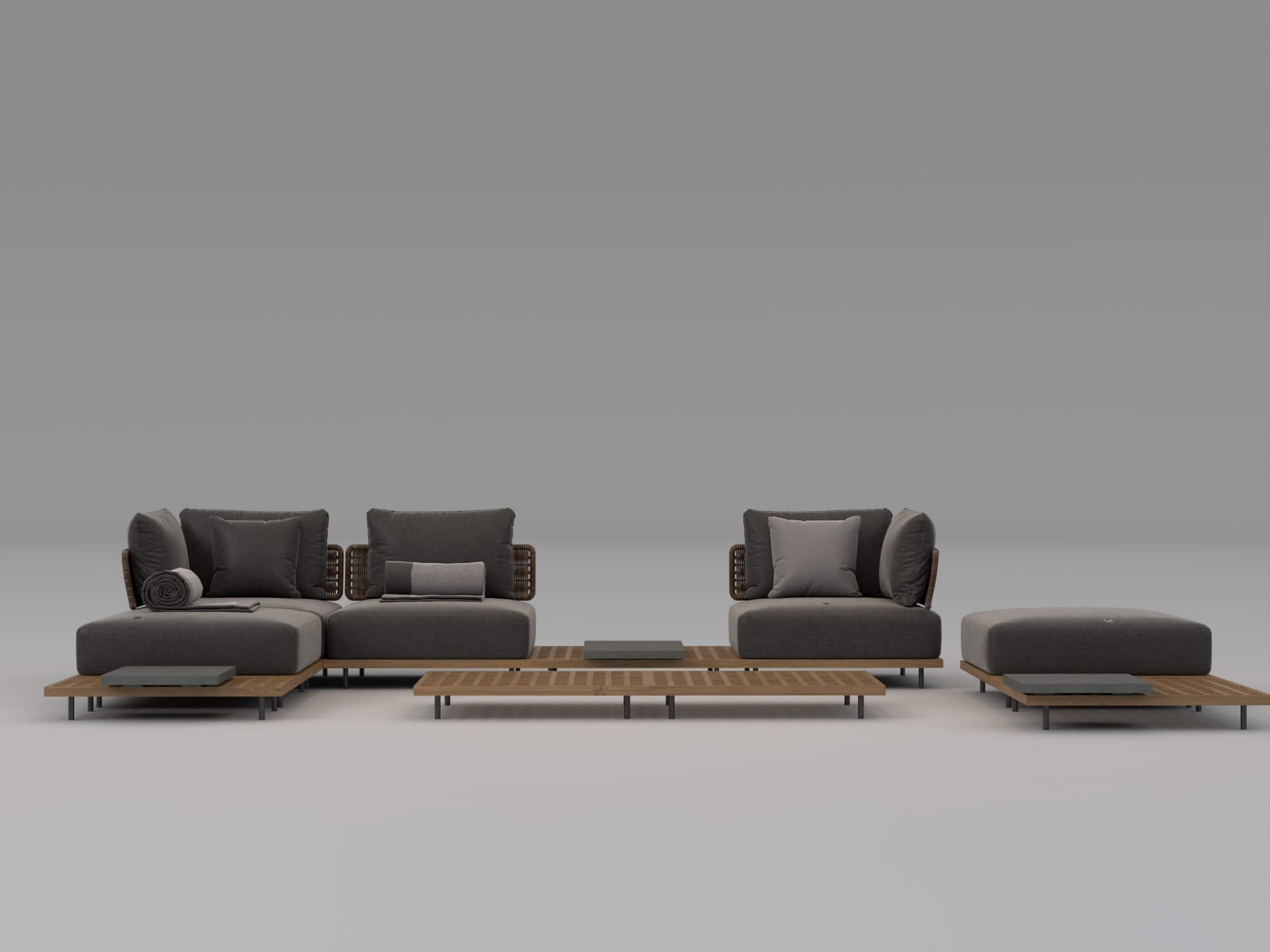 Outdoor Wicker Modular Sofa Set 3D Model