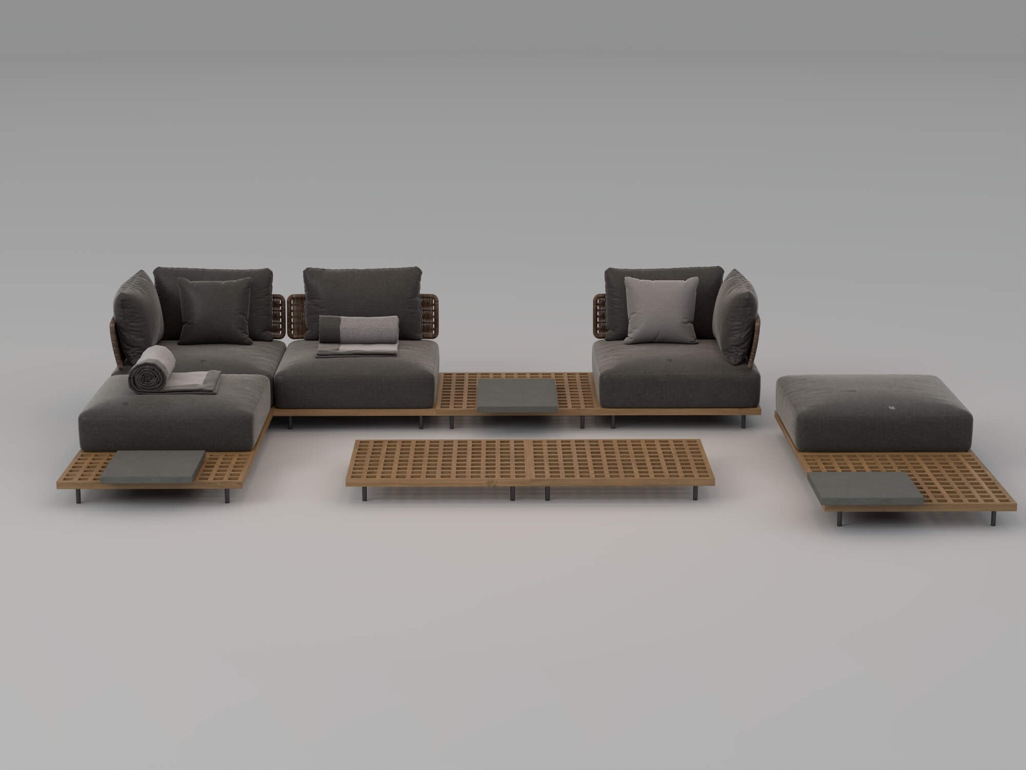 Outdoor Wicker Modular Sofa Set 3D Model
