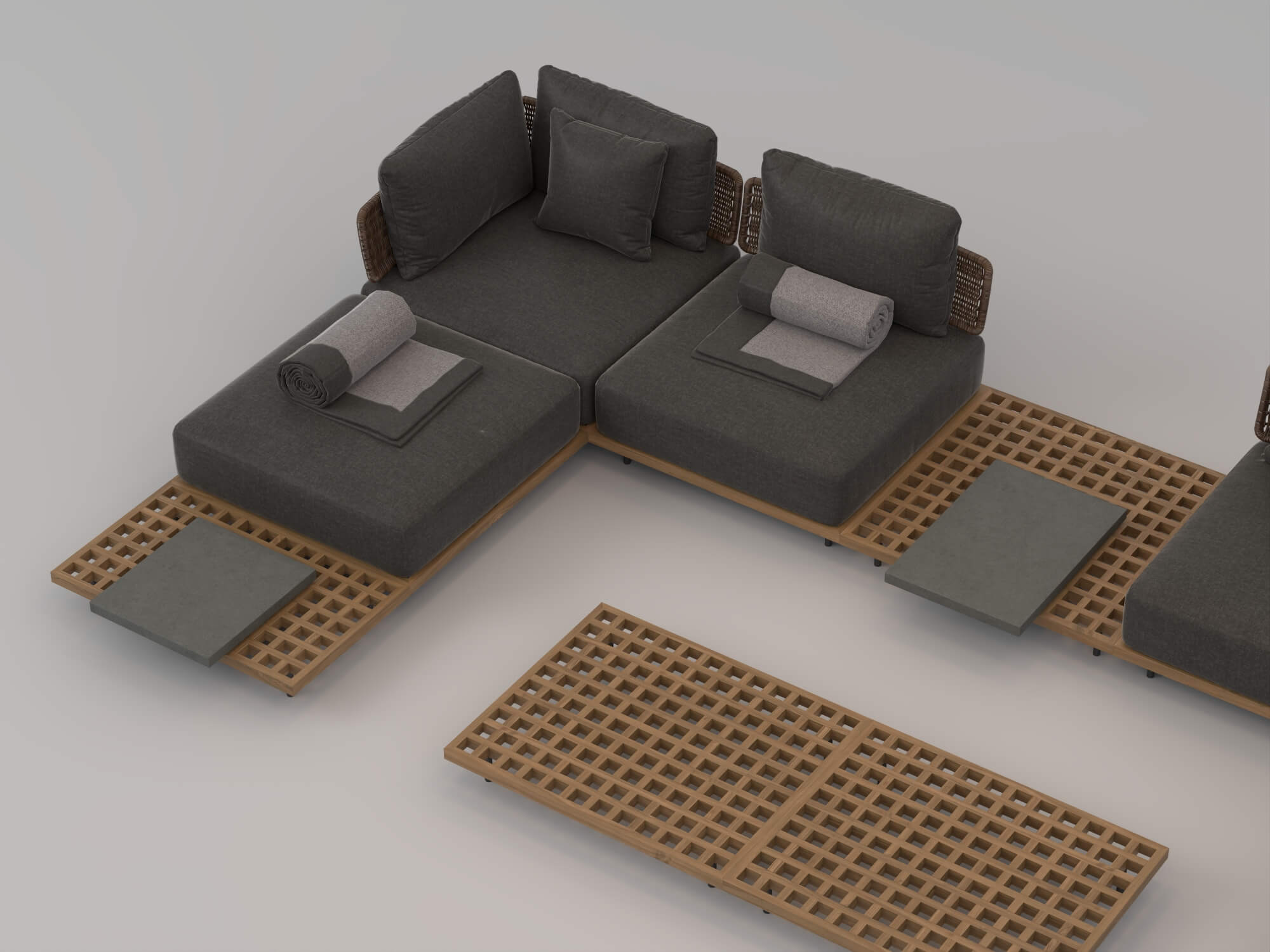 Outdoor Wicker Modular Sofa Set 3D Model