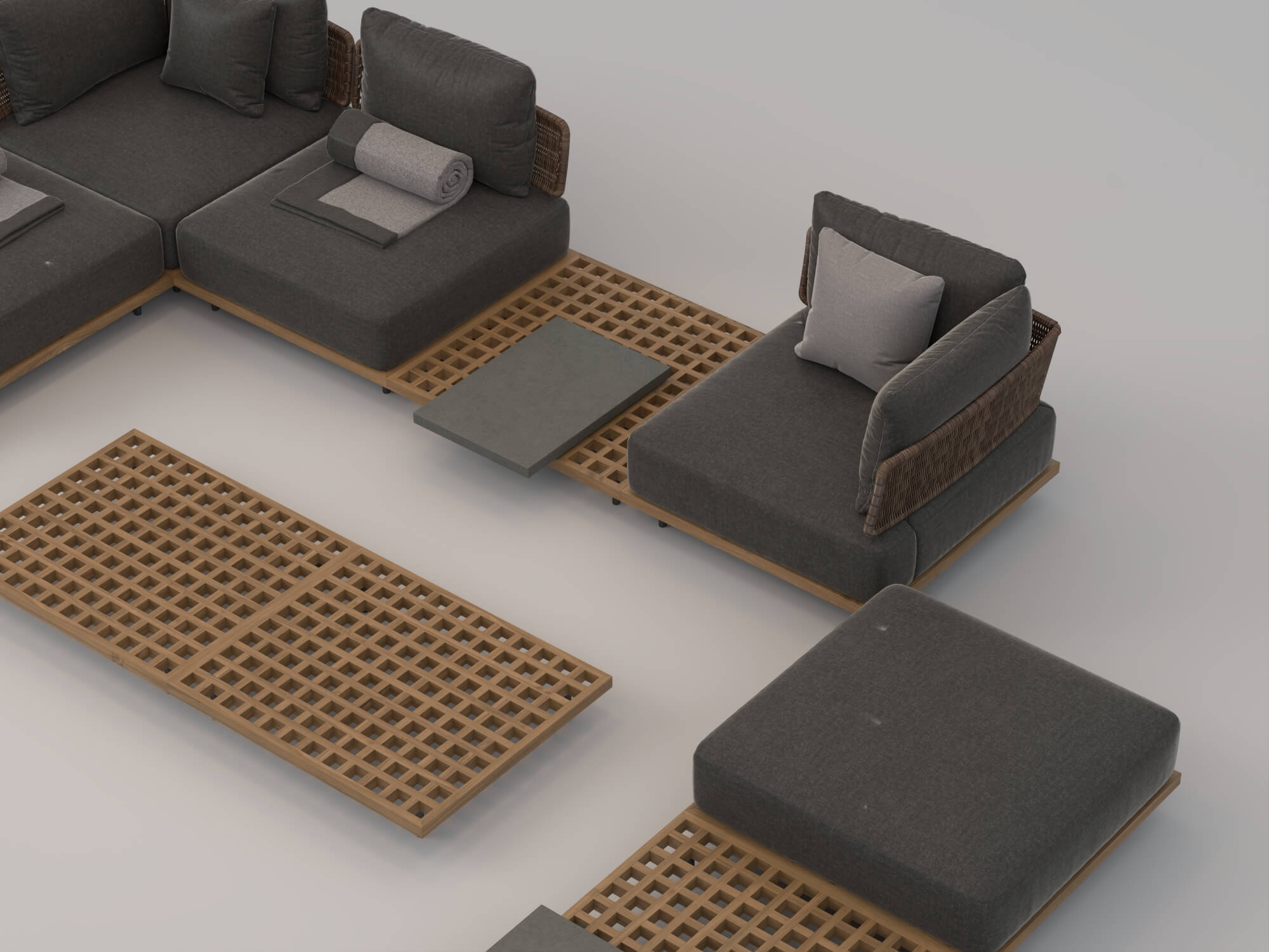 Outdoor Wicker Modular Sofa Set 3D Model
