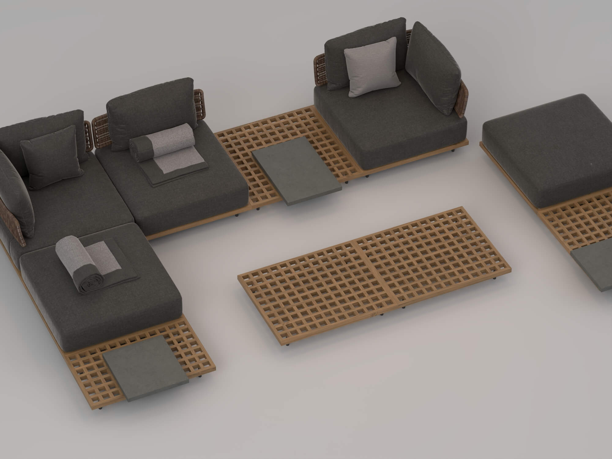 Outdoor Wicker Modular Sofa Set 3D Model