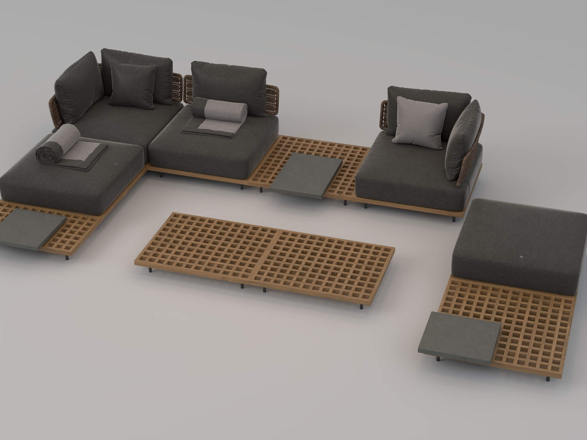 Outdoor Wicker Modular Sofa Set 3D Model