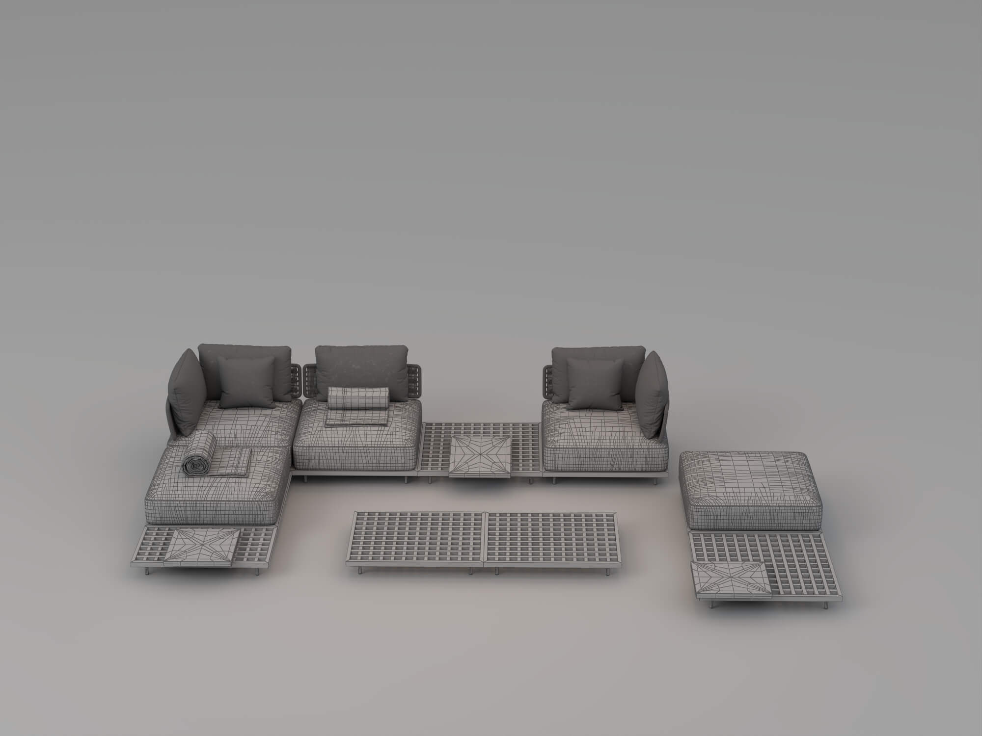 Outdoor Wicker Modular Sofa Set 3D Model