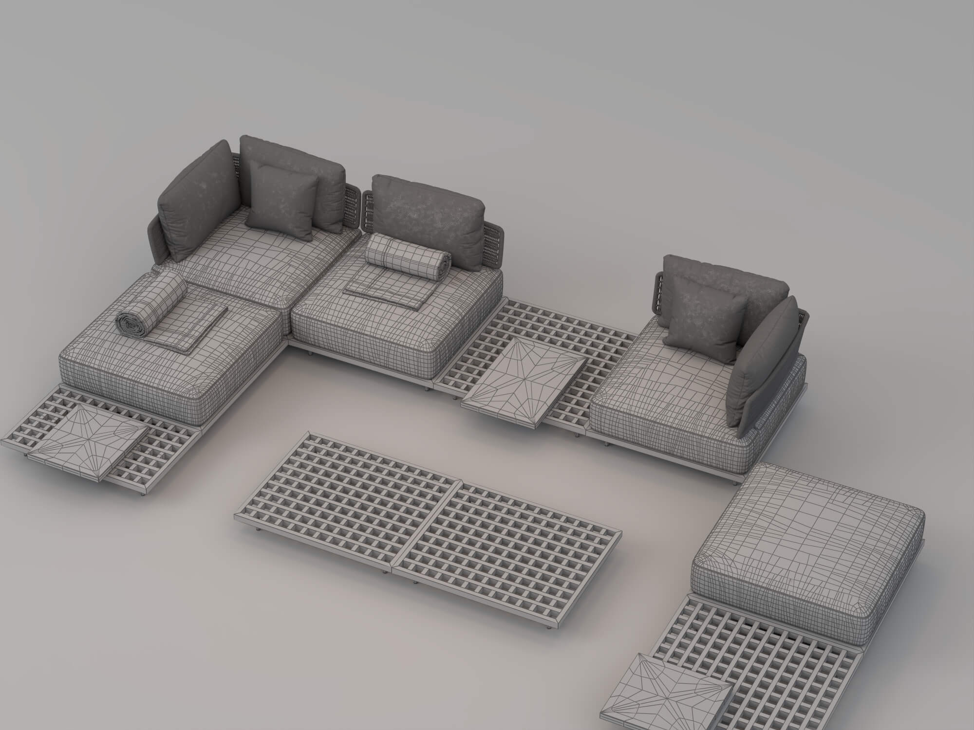 Outdoor Wicker Modular Sofa Set 3D Model