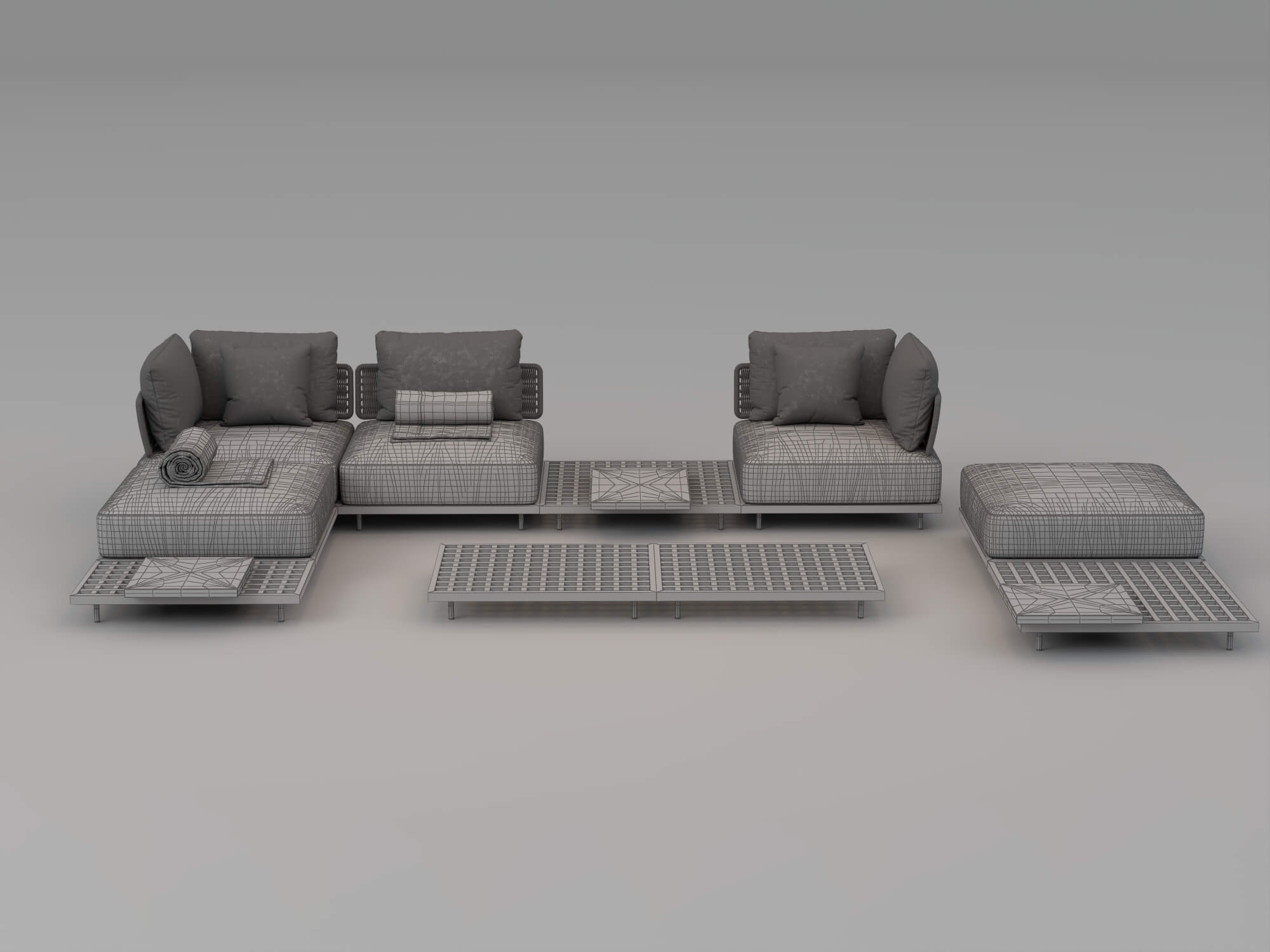 Outdoor Wicker Modular Sofa Set 3D Model