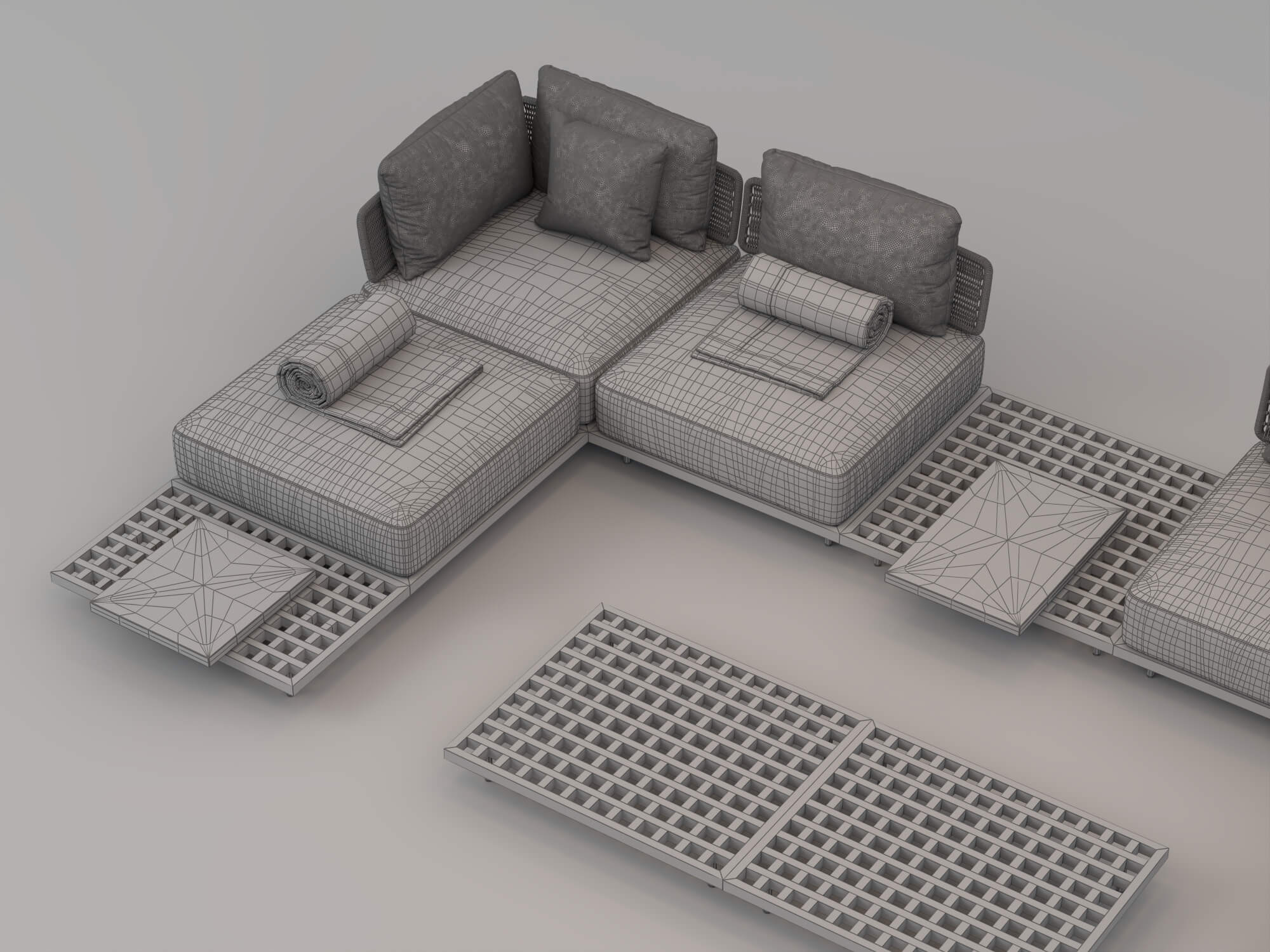 Outdoor Wicker Modular Sofa Set 3D Model