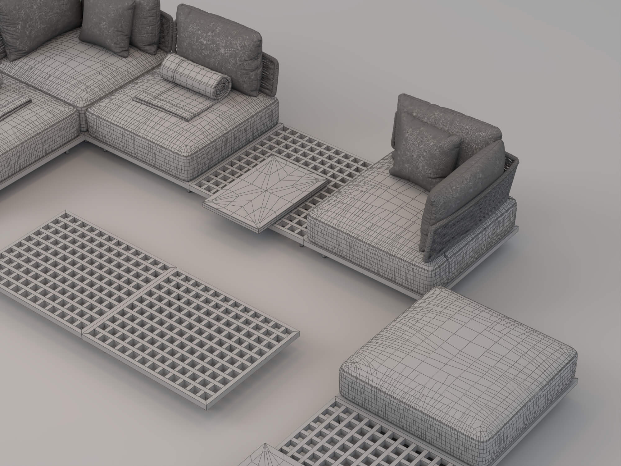 Outdoor Wicker Modular Sofa Set 3D Model