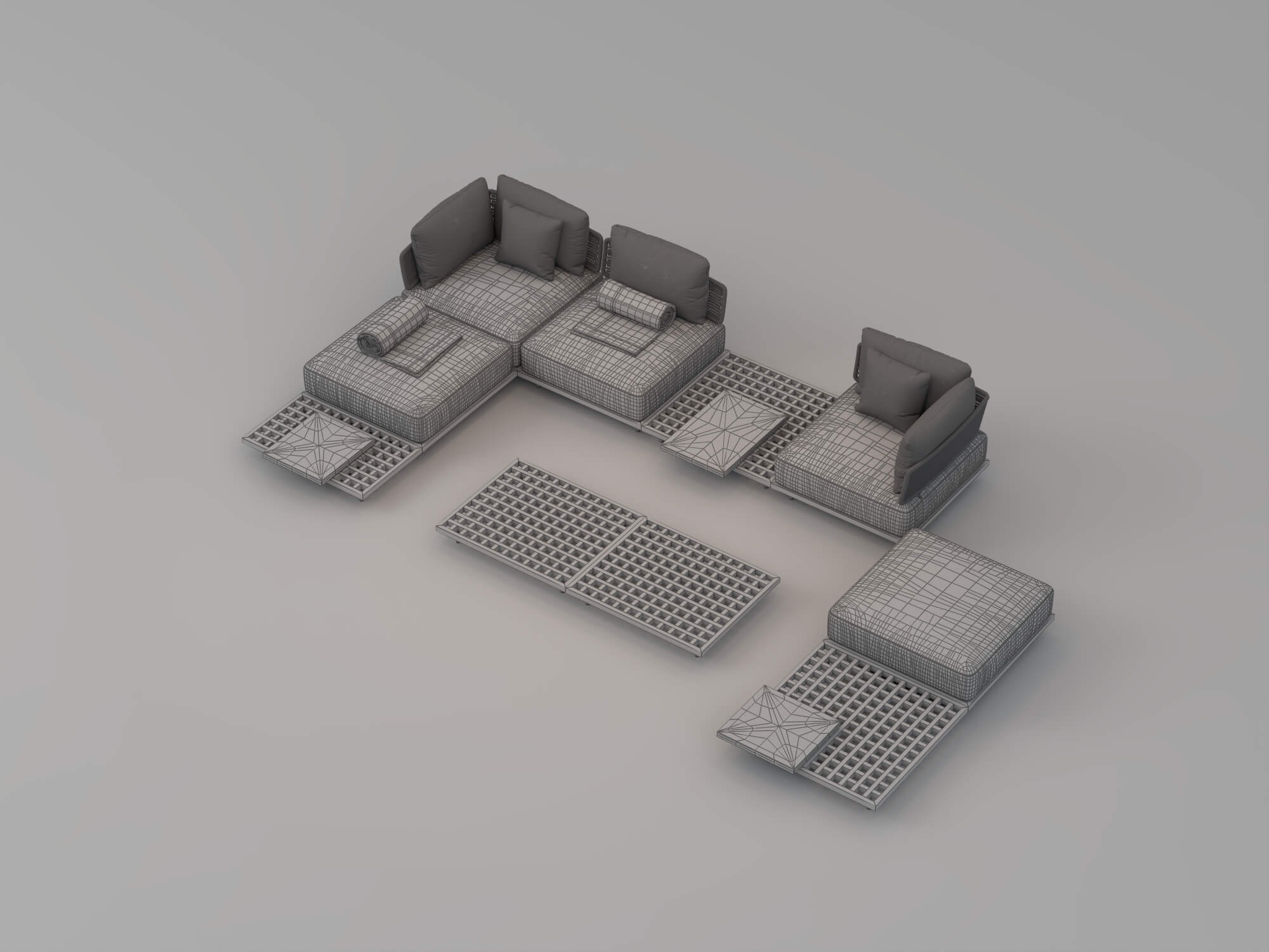 Outdoor Wicker Modular Sofa Set 3D Model