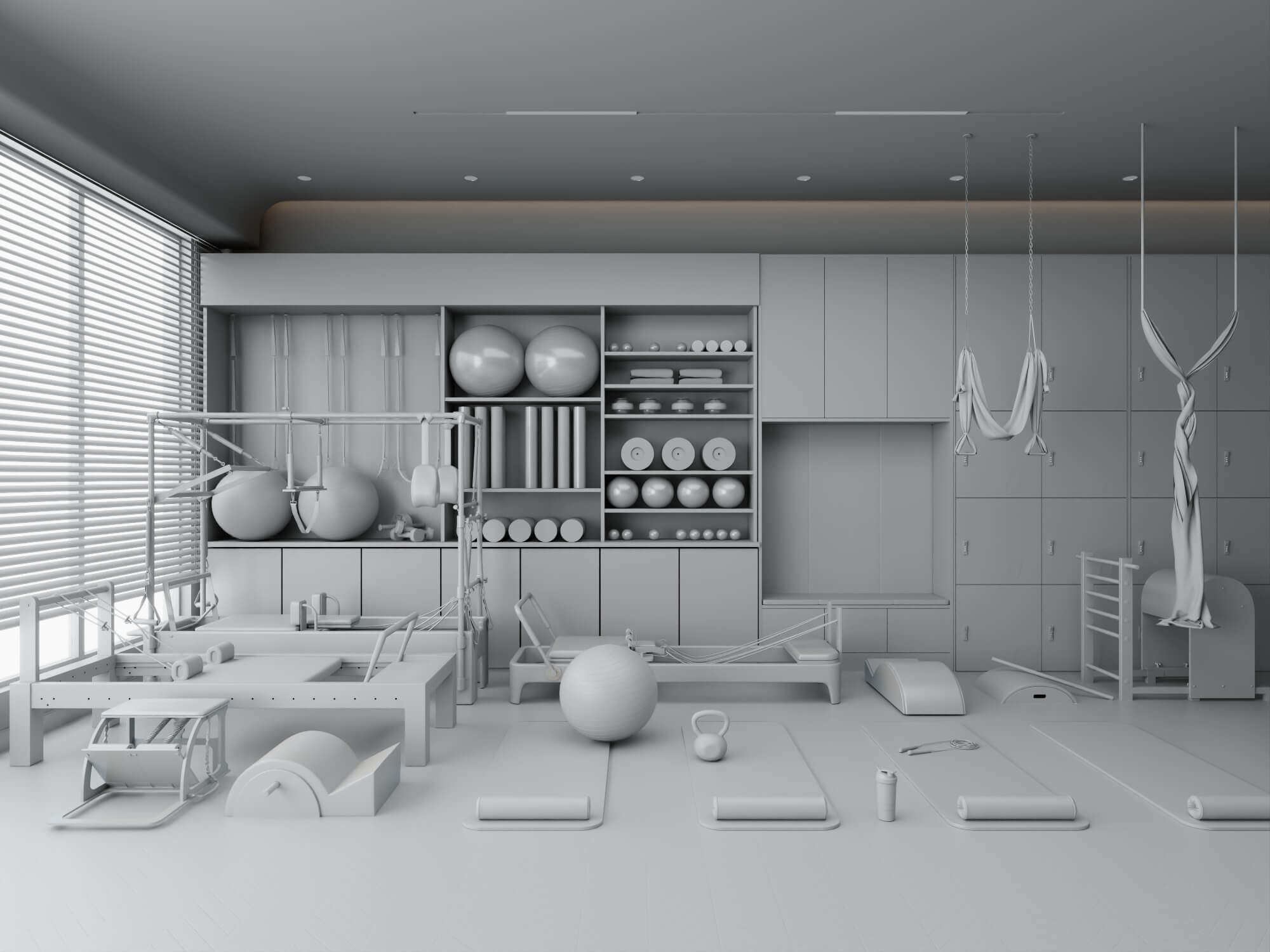 Pilates Studio Interior Scene 3D Model