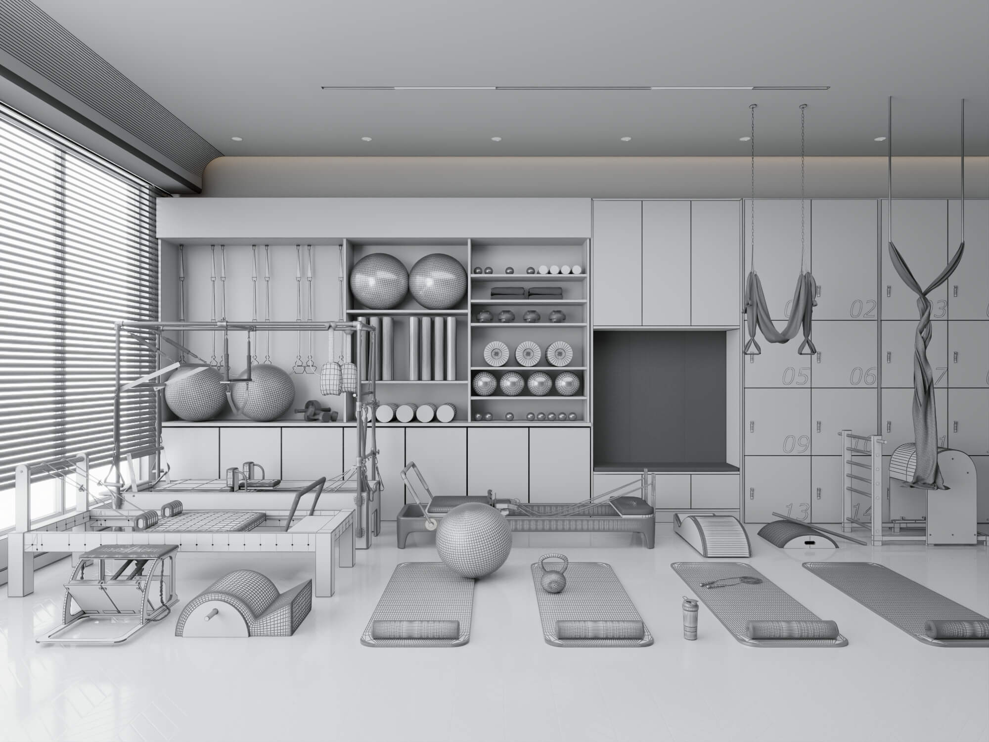 Pilates Studio Interior Scene 3D Model