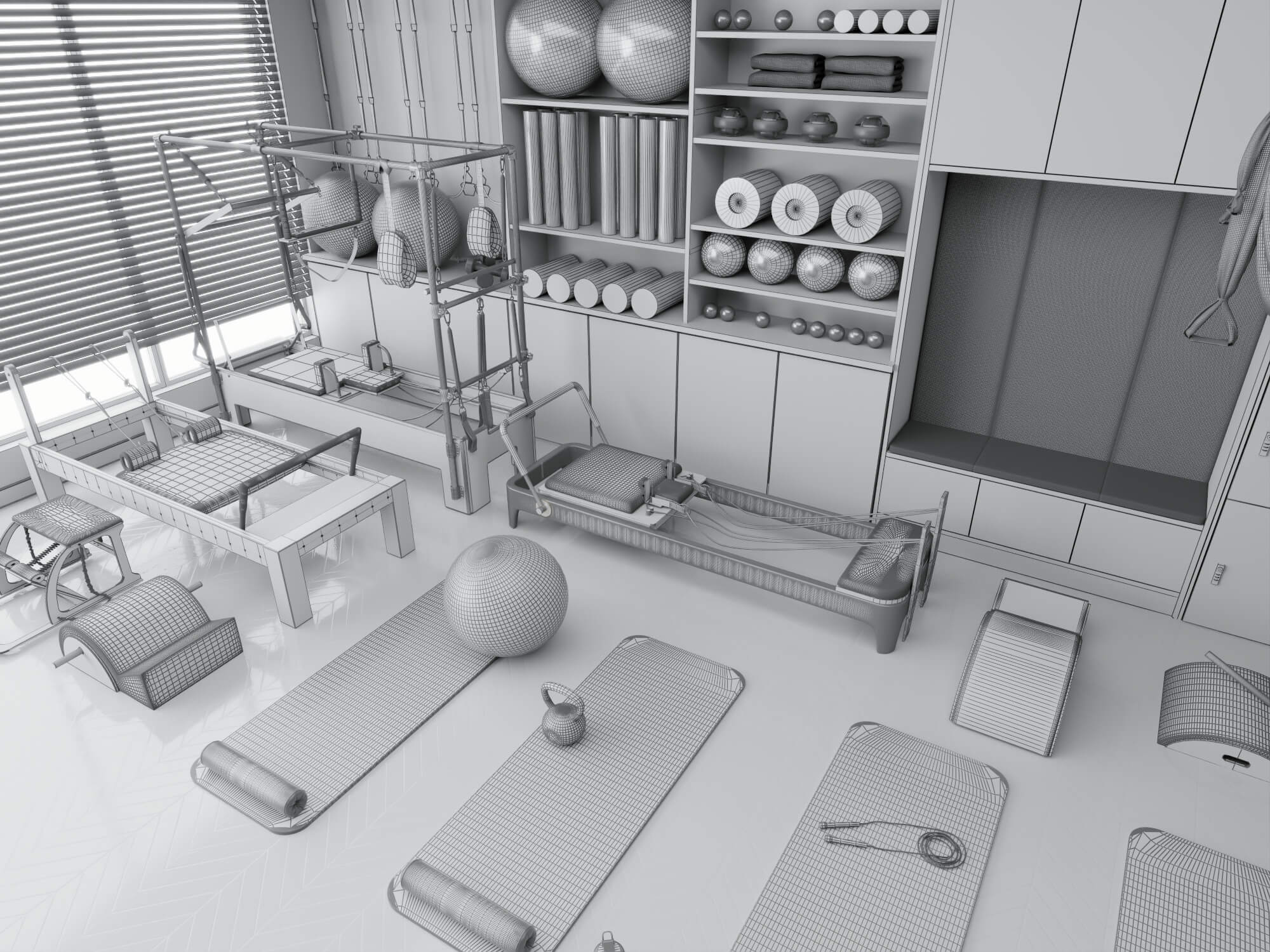 Pilates Studio Interior Scene 3D Model