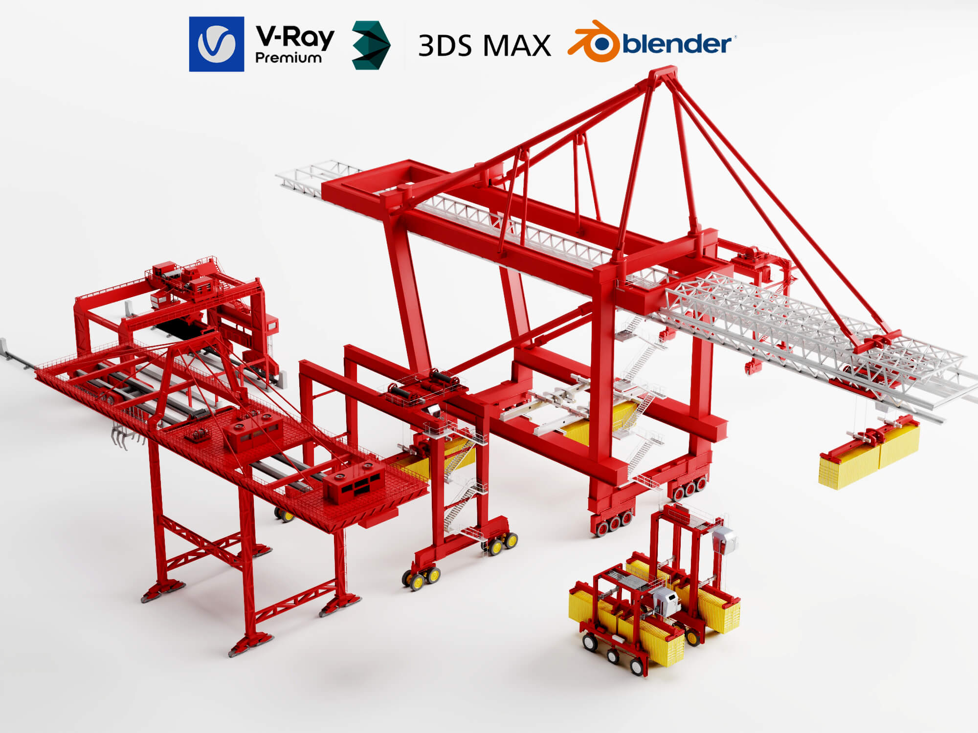 Port Container Crane Asset Pack 3D Model