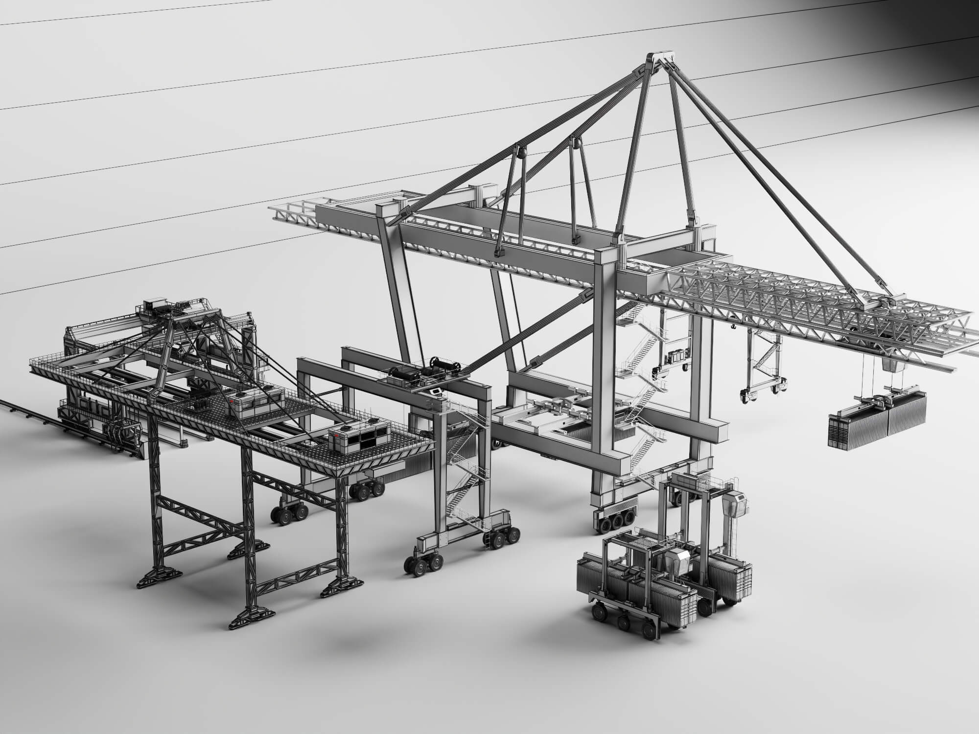 Port Container Crane Asset Pack 3D Model