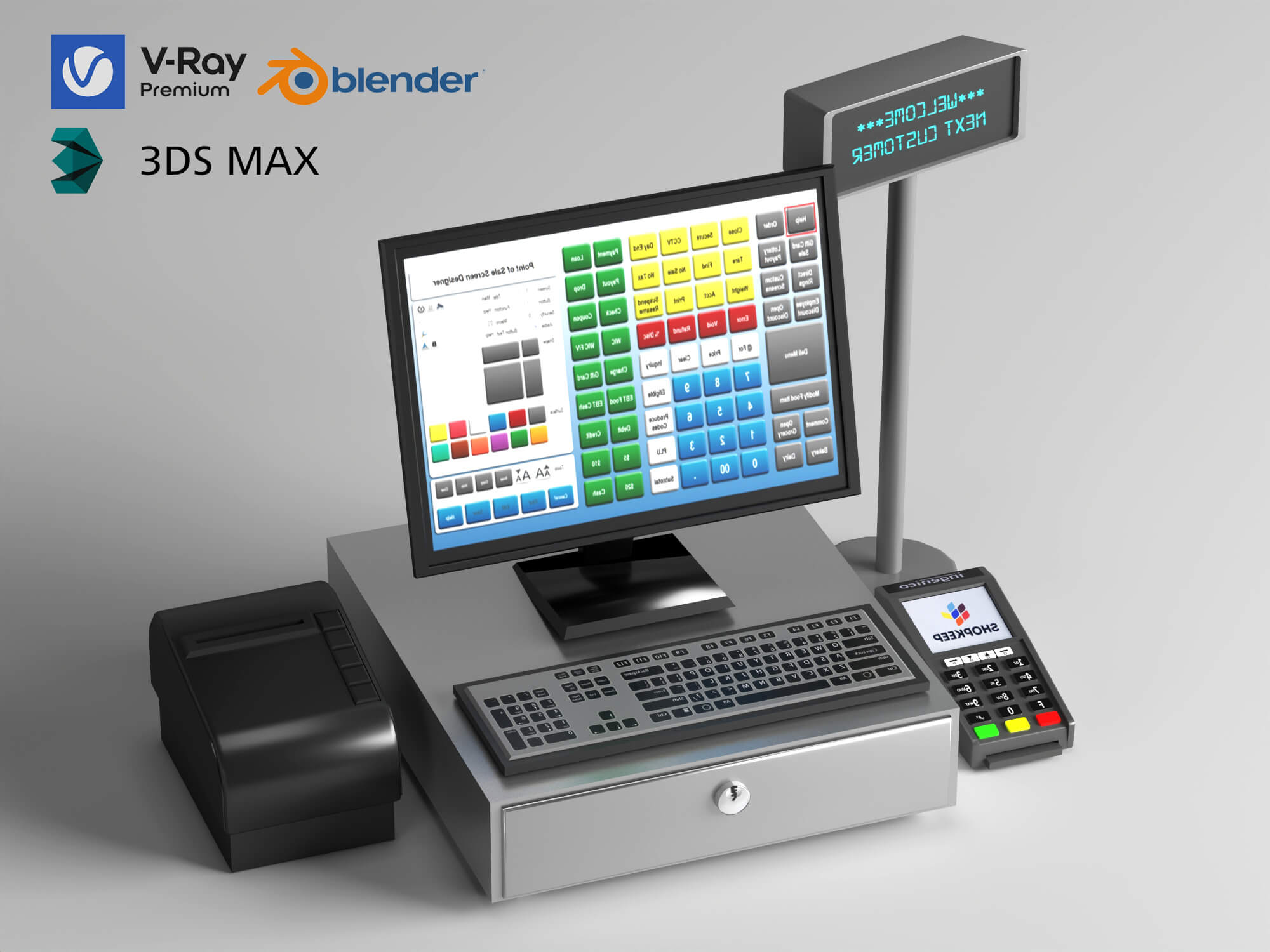 POS Cash Register System 3D Model