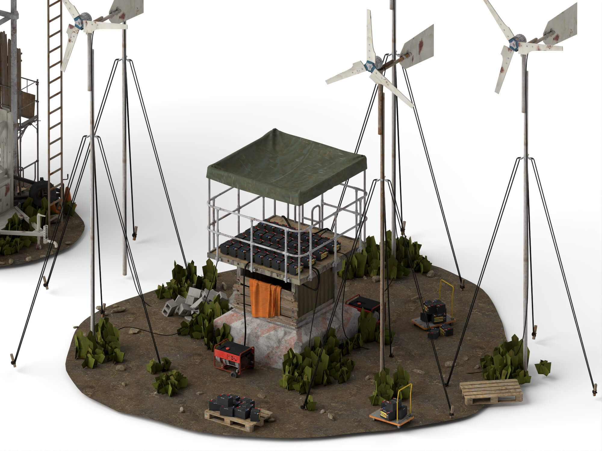 Post-Apocalyptic Survival Outpost Lowpoly 3D Scene 3D Model