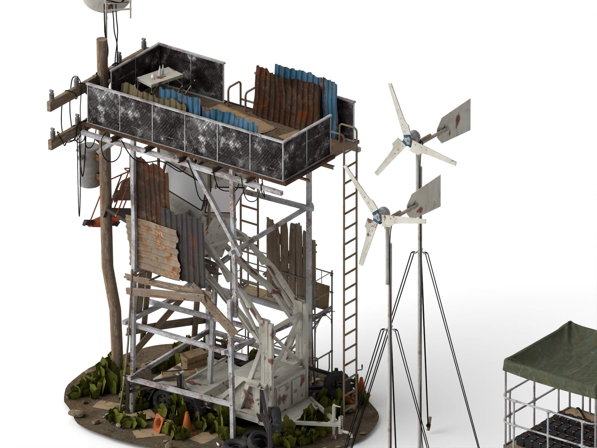 Post-Apocalyptic Survival Outpost Lowpoly 3D Scene 3D Model