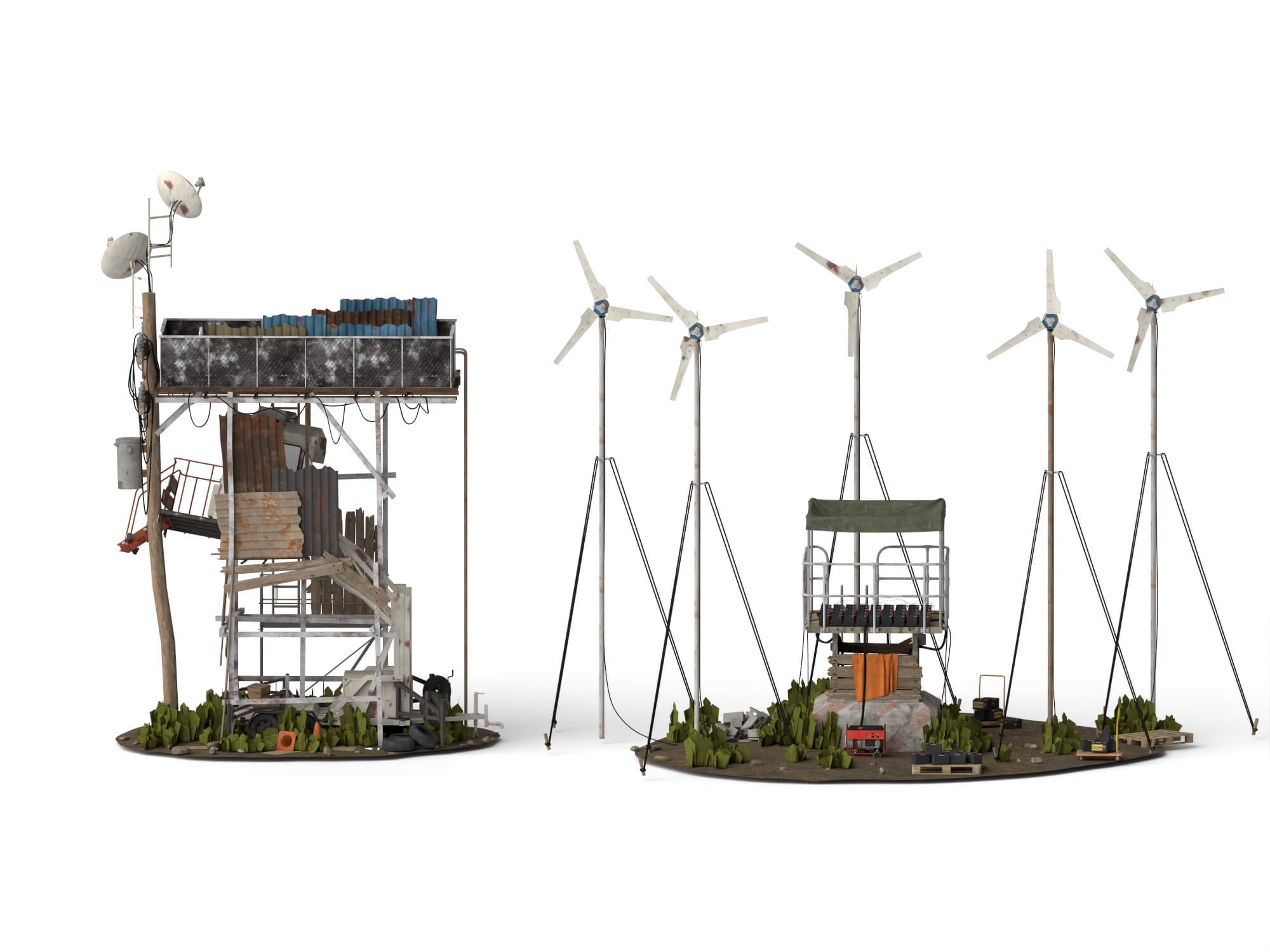 Post-Apocalyptic Survival Outpost Lowpoly 3D Scene 3D Model