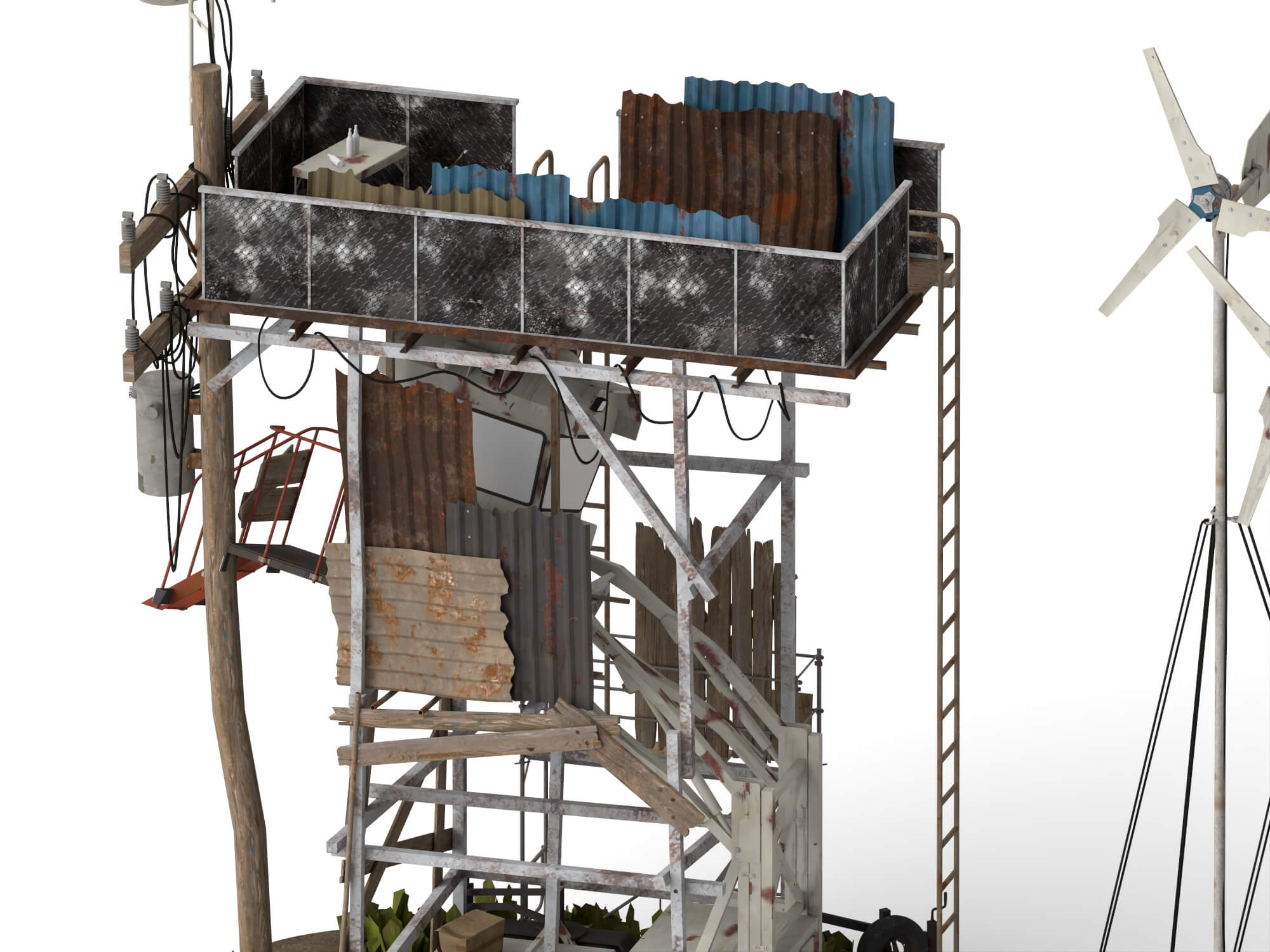 Post-Apocalyptic Survival Outpost Lowpoly 3D Scene 3D Model