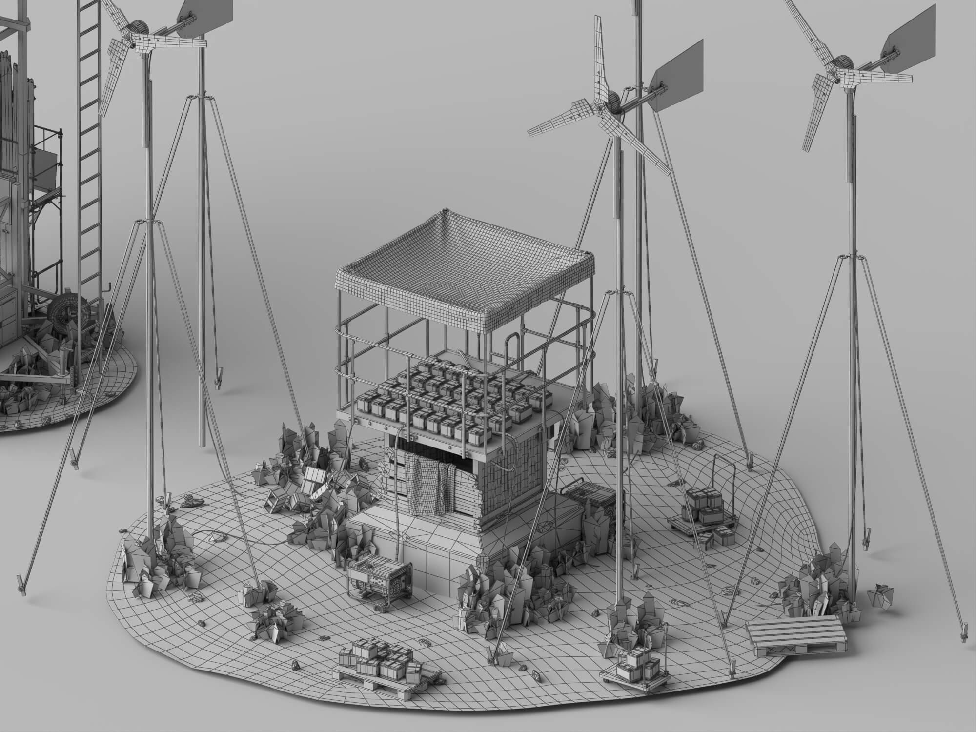 Post-Apocalyptic Survival Outpost Lowpoly 3D Scene 3D Model