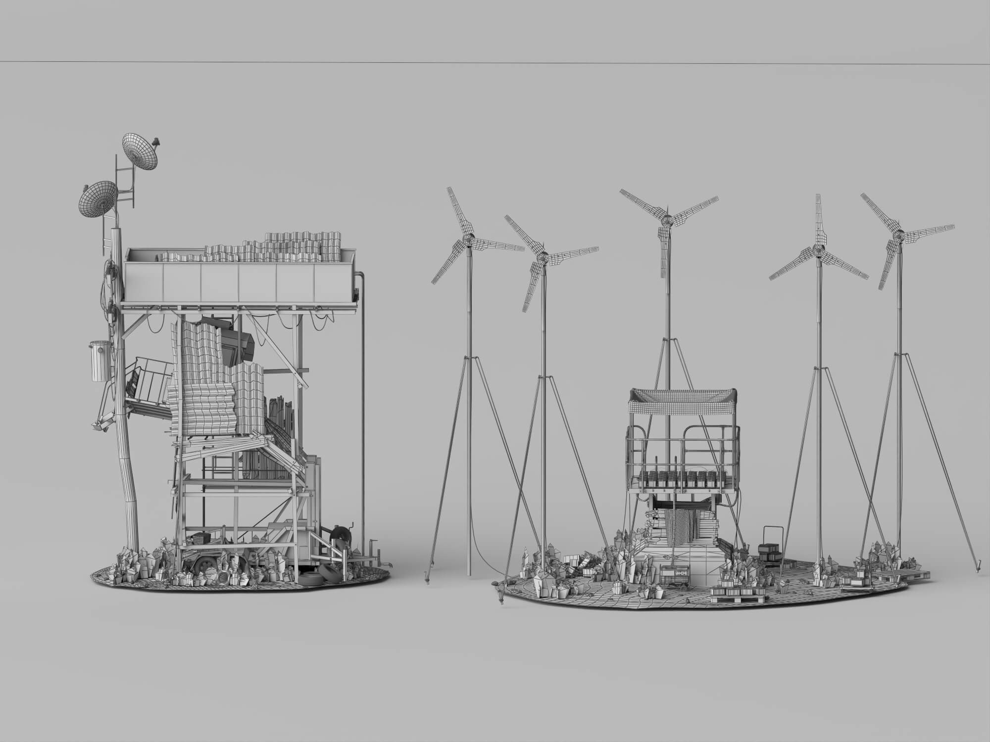 Post-Apocalyptic Survival Outpost Lowpoly 3D Scene 3D Model
