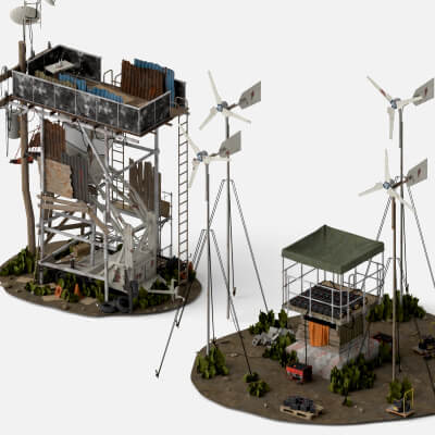 Post-Apocalyptic Survival Outpost Lowpoly 3D Scene