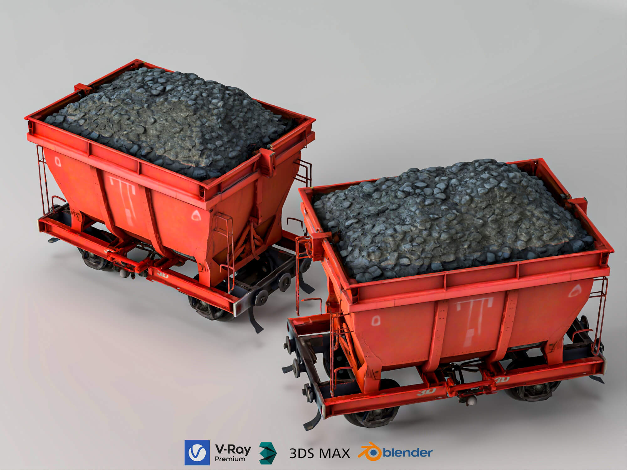 Railway Hopper Wagon with Ore Cargo 3D Model
