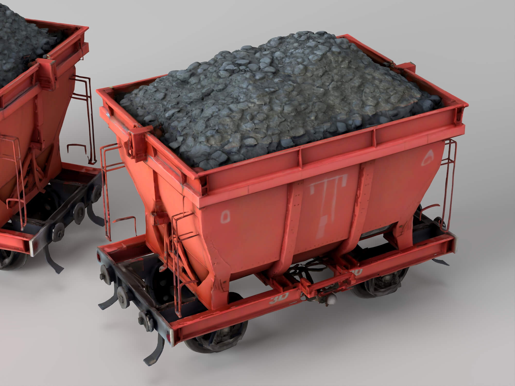 Railway Hopper Wagon with Ore Cargo 3D Model