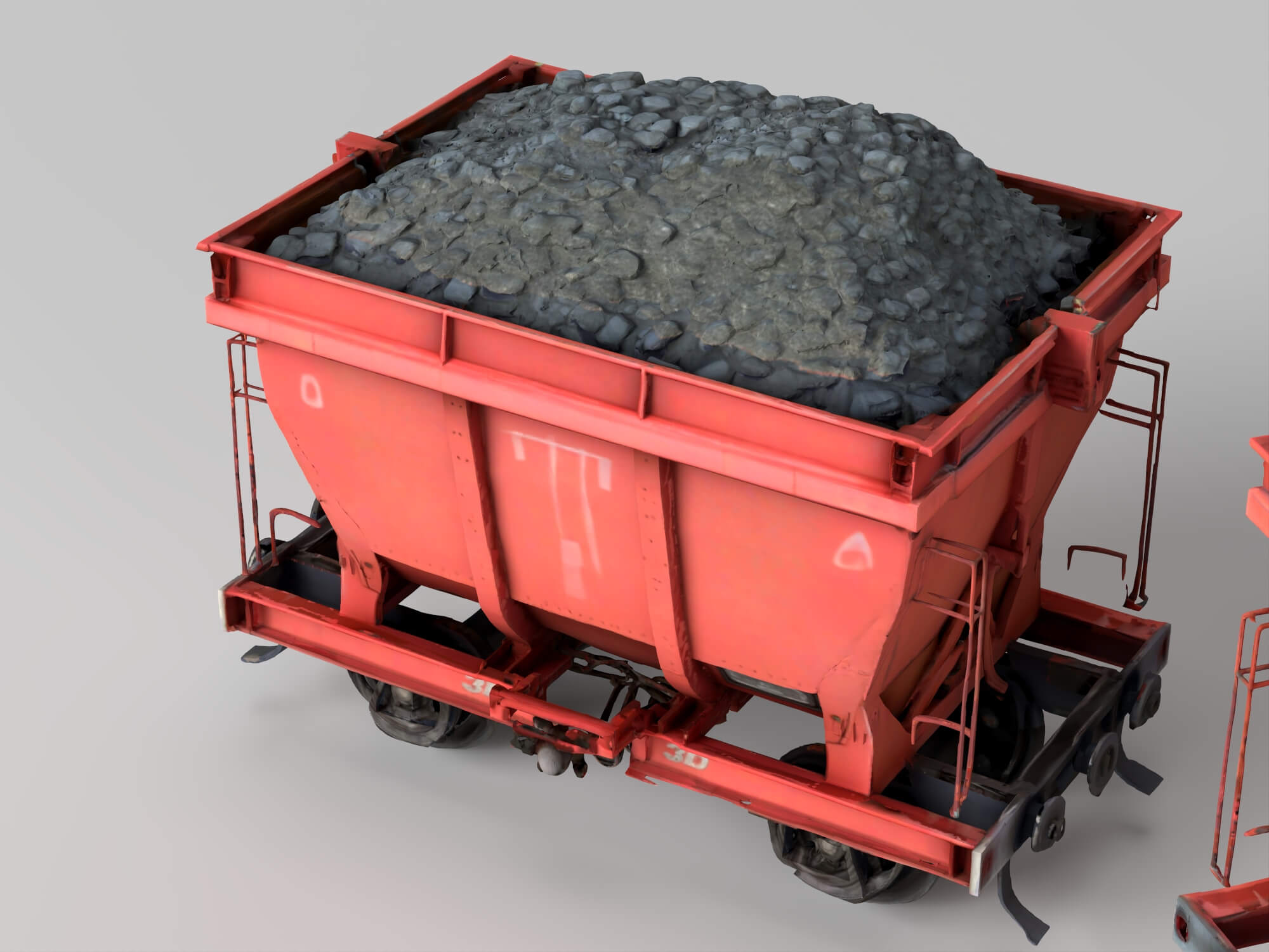 Railway Hopper Wagon with Ore Cargo 3D Model