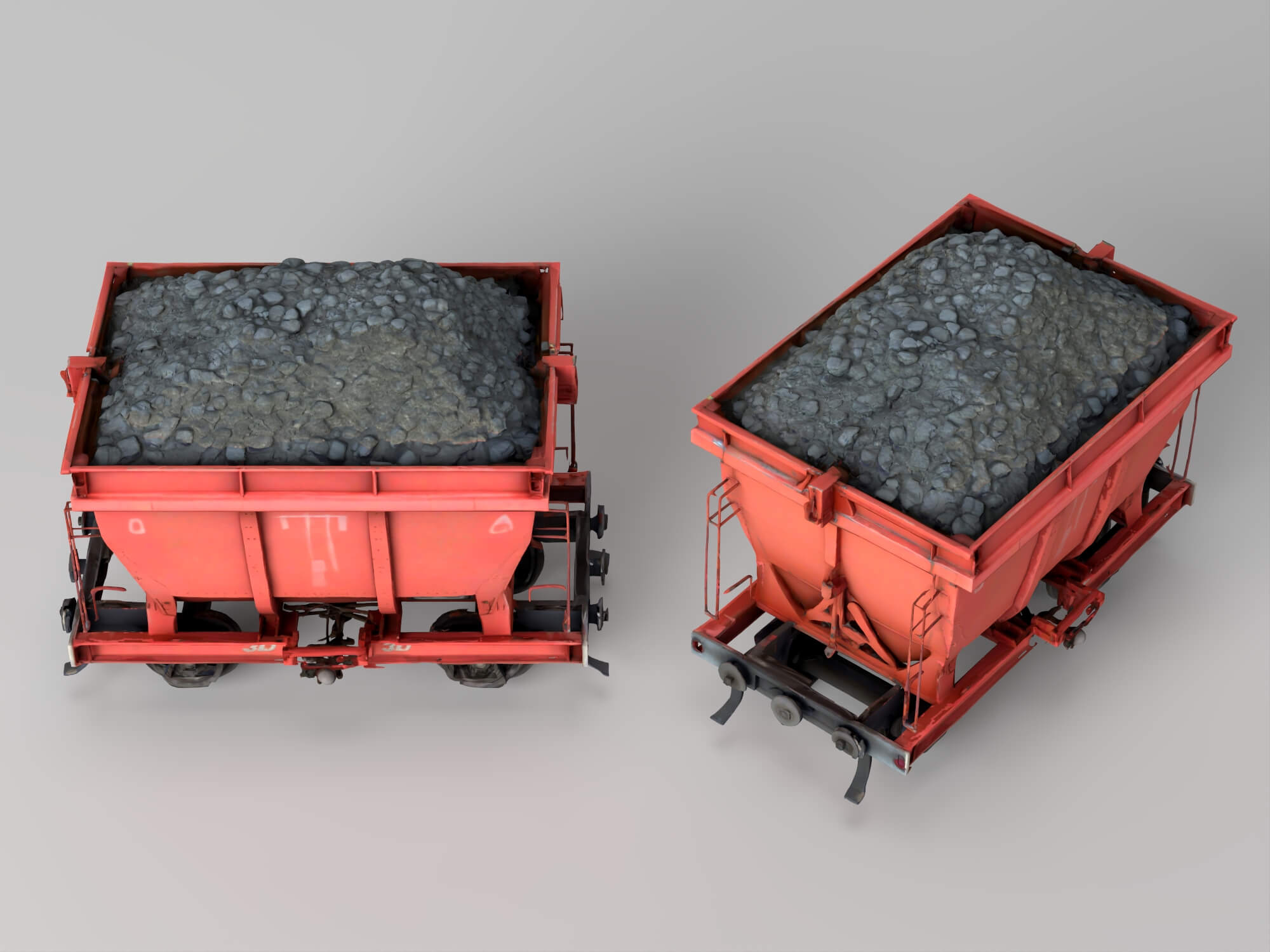 Railway Hopper Wagon with Ore Cargo 3D Model
