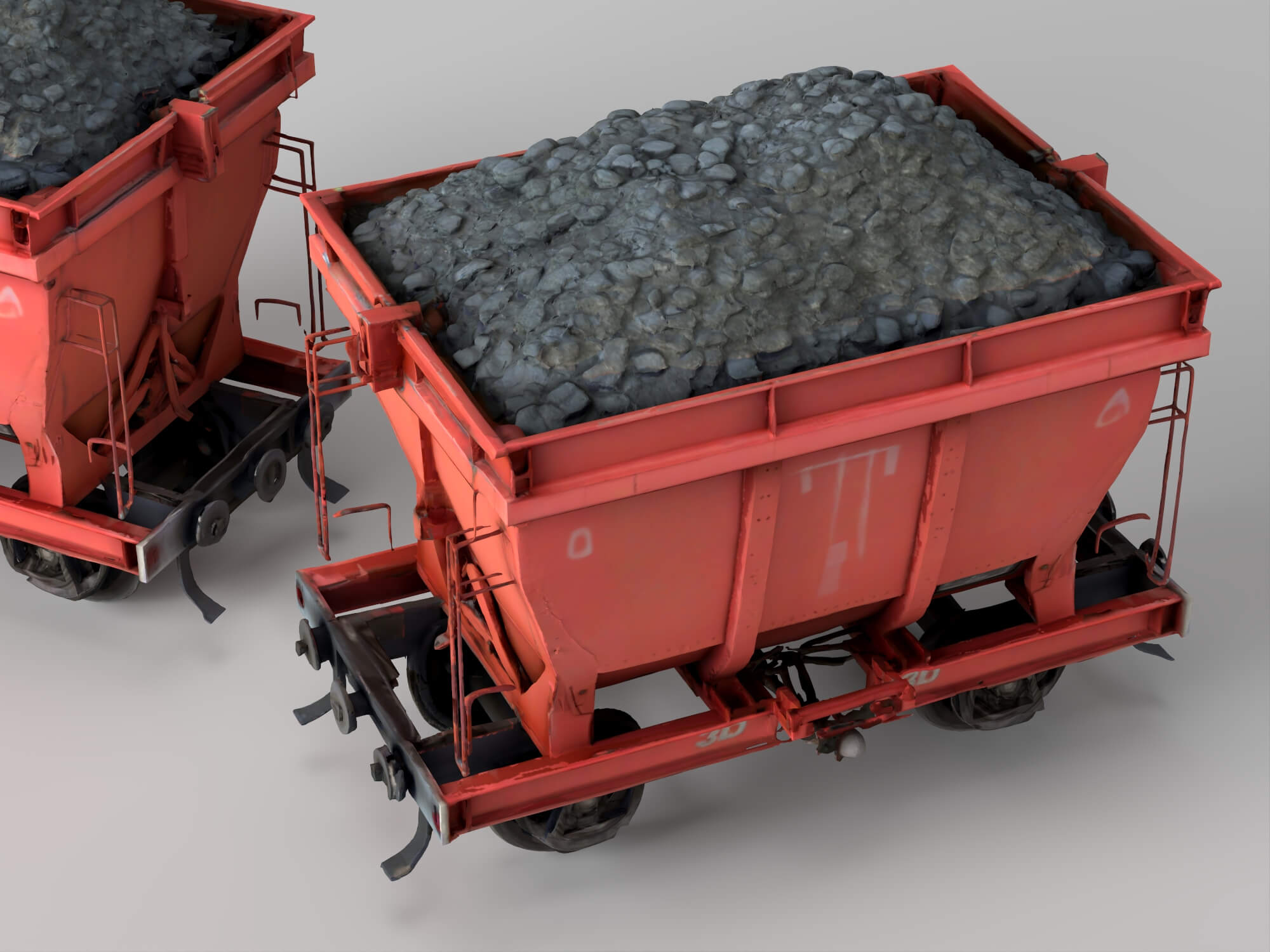 Railway Hopper Wagon with Ore Cargo 3D Model