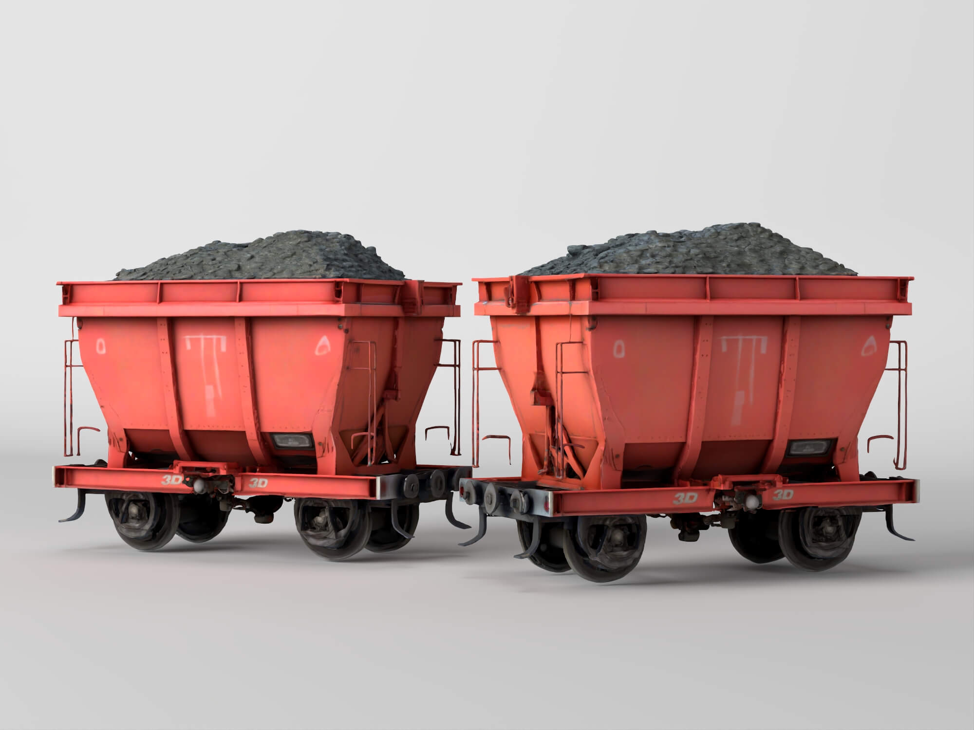 Railway Hopper Wagon with Ore Cargo 3D Model