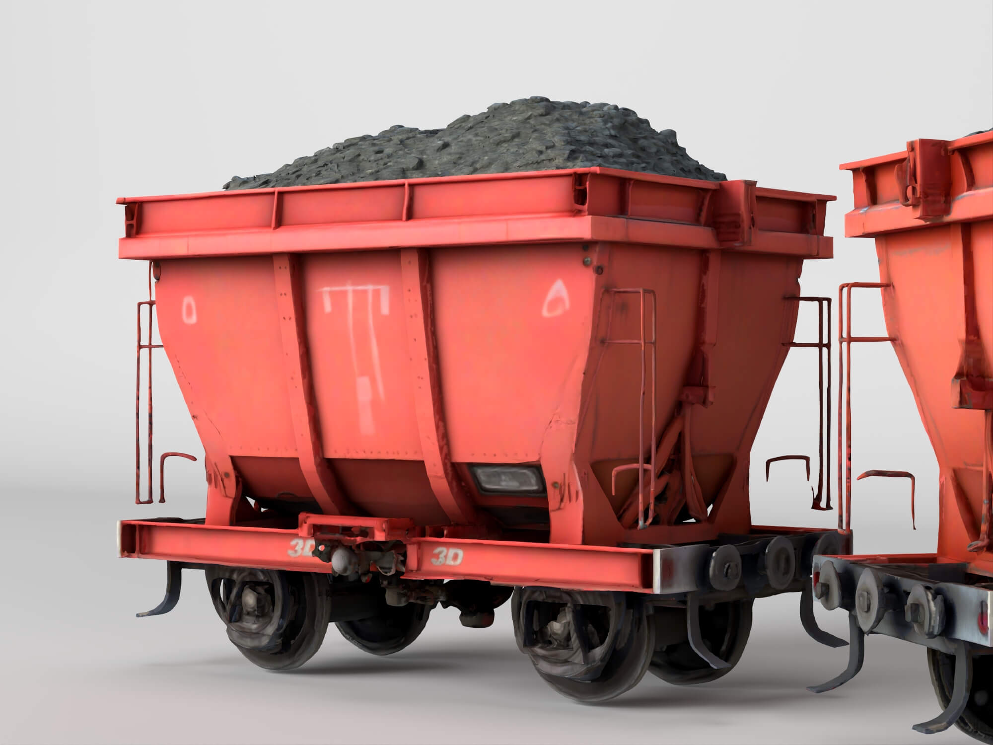 Railway Hopper Wagon with Ore Cargo 3D Model