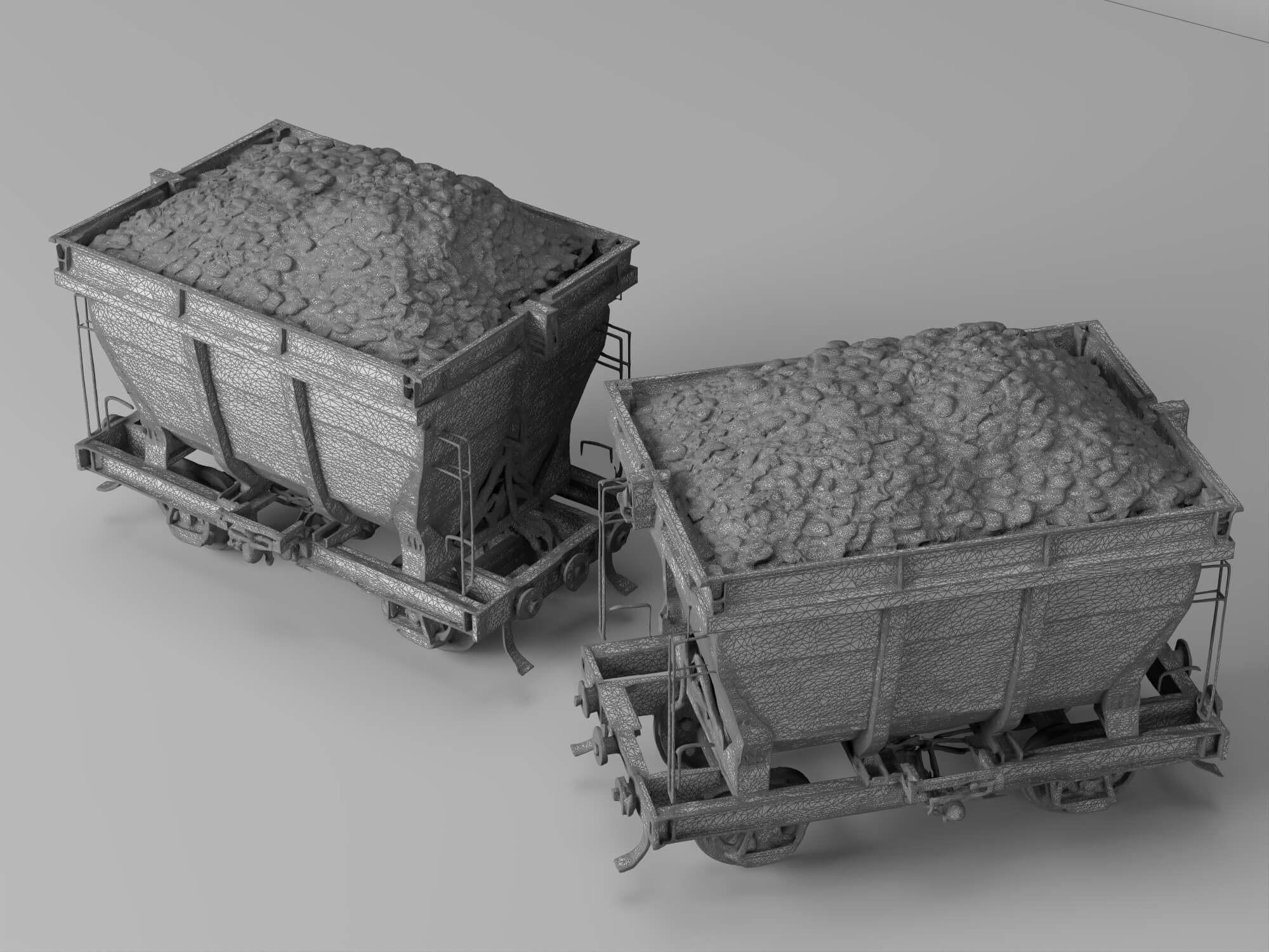 Railway Hopper Wagon with Ore Cargo 3D Model