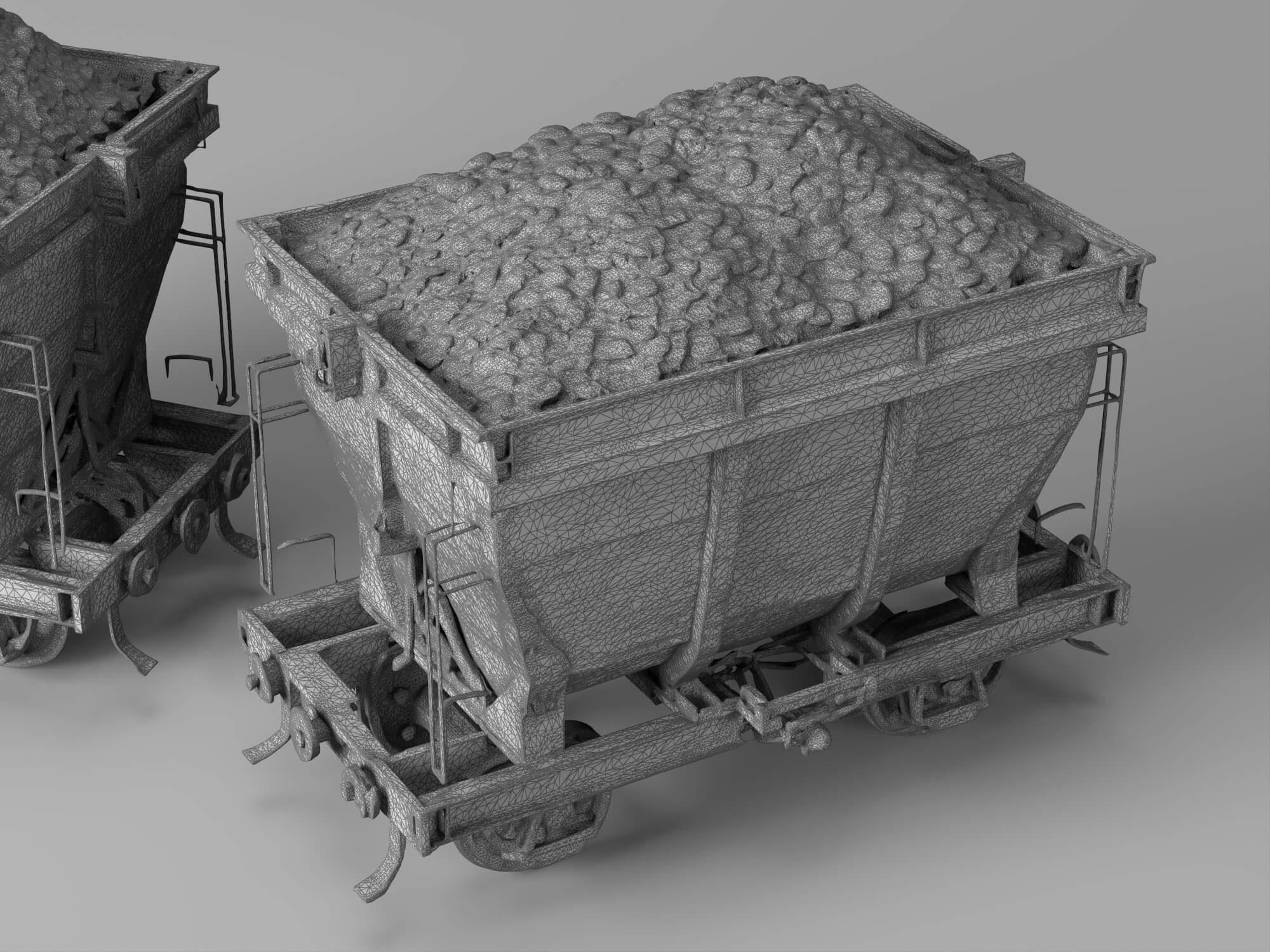 Railway Hopper Wagon with Ore Cargo 3D Model