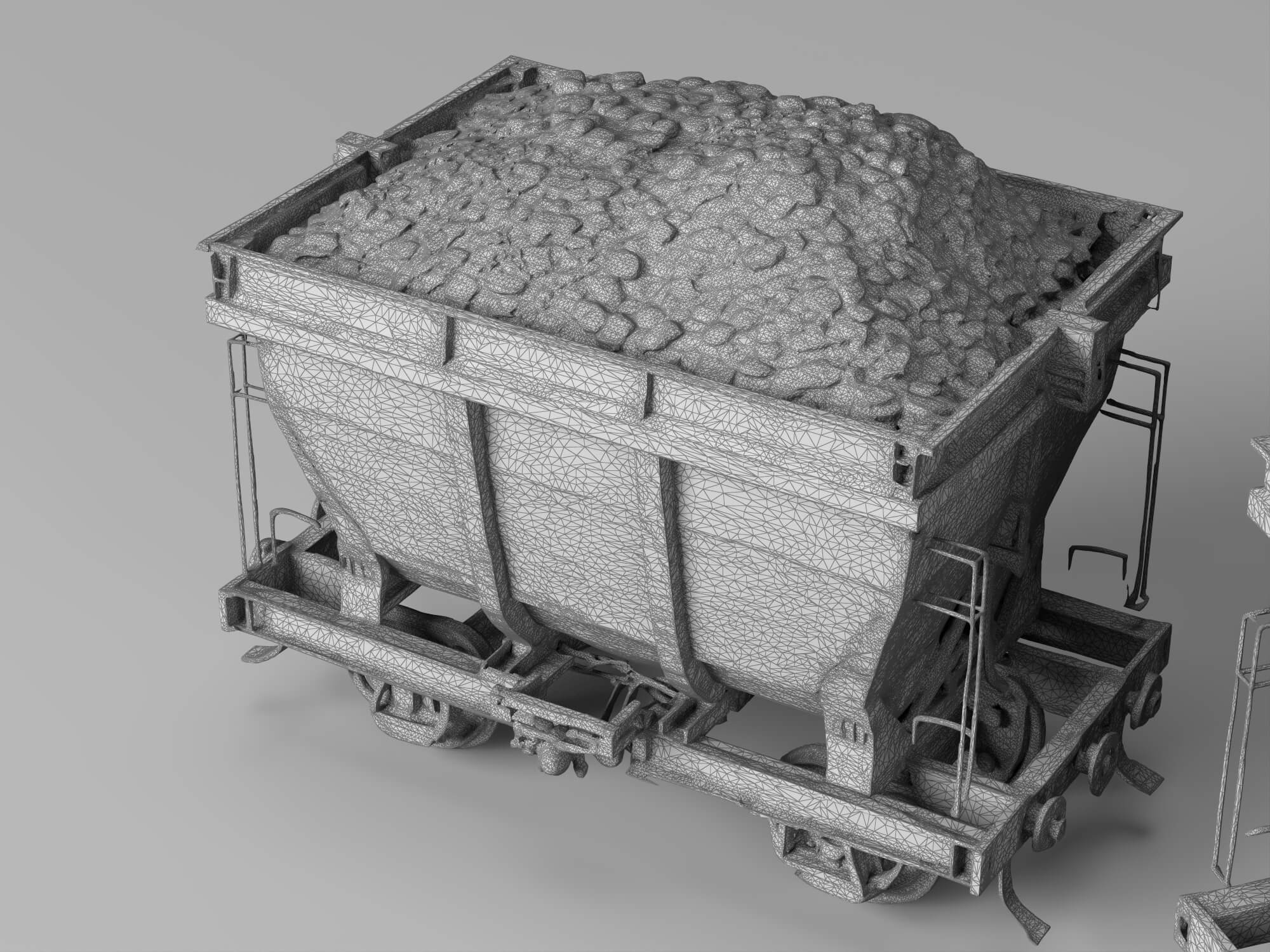 Railway Hopper Wagon with Ore Cargo 3D Model