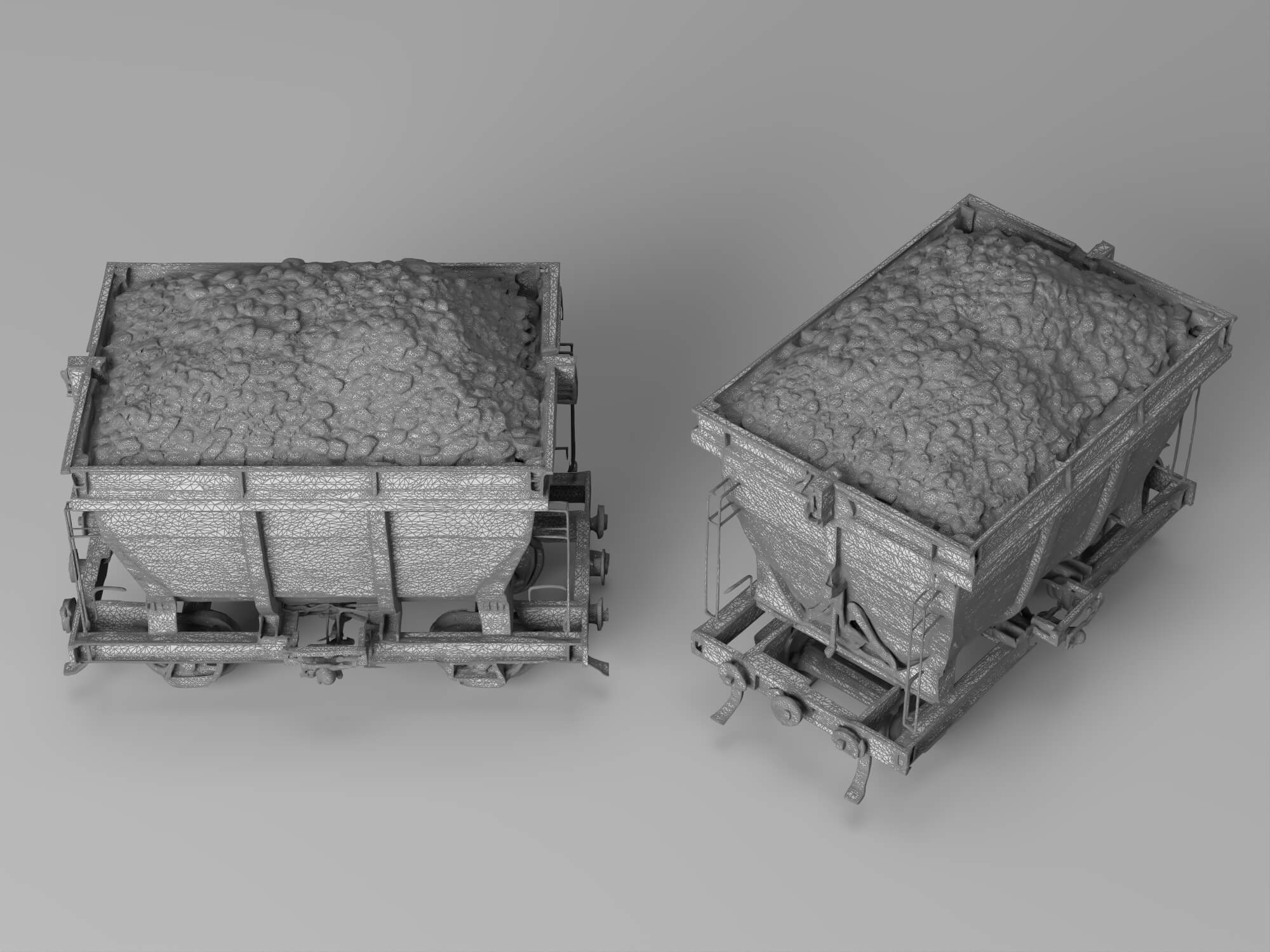 Railway Hopper Wagon with Ore Cargo 3D Model