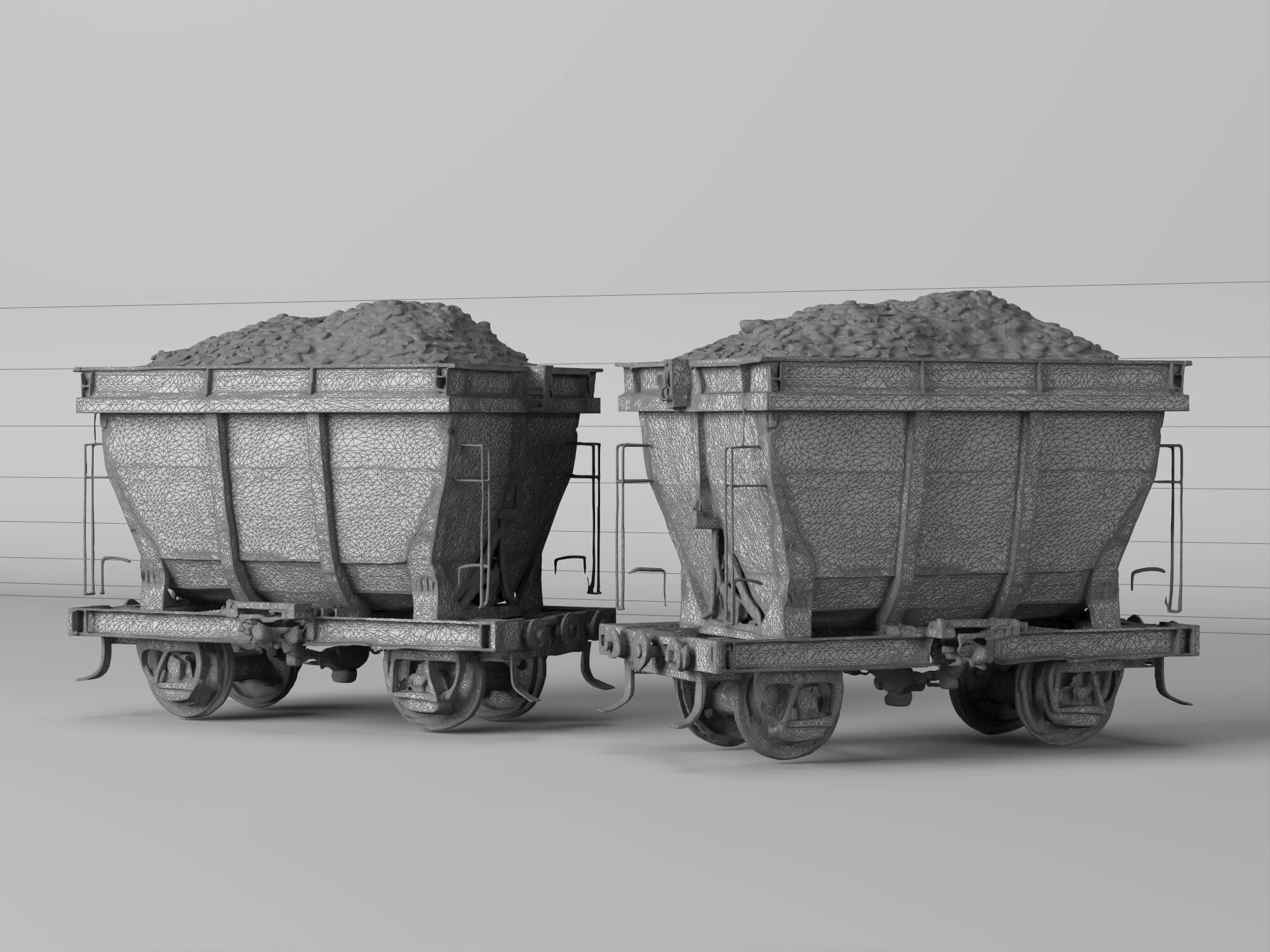 Railway Hopper Wagon with Ore Cargo 3D Model