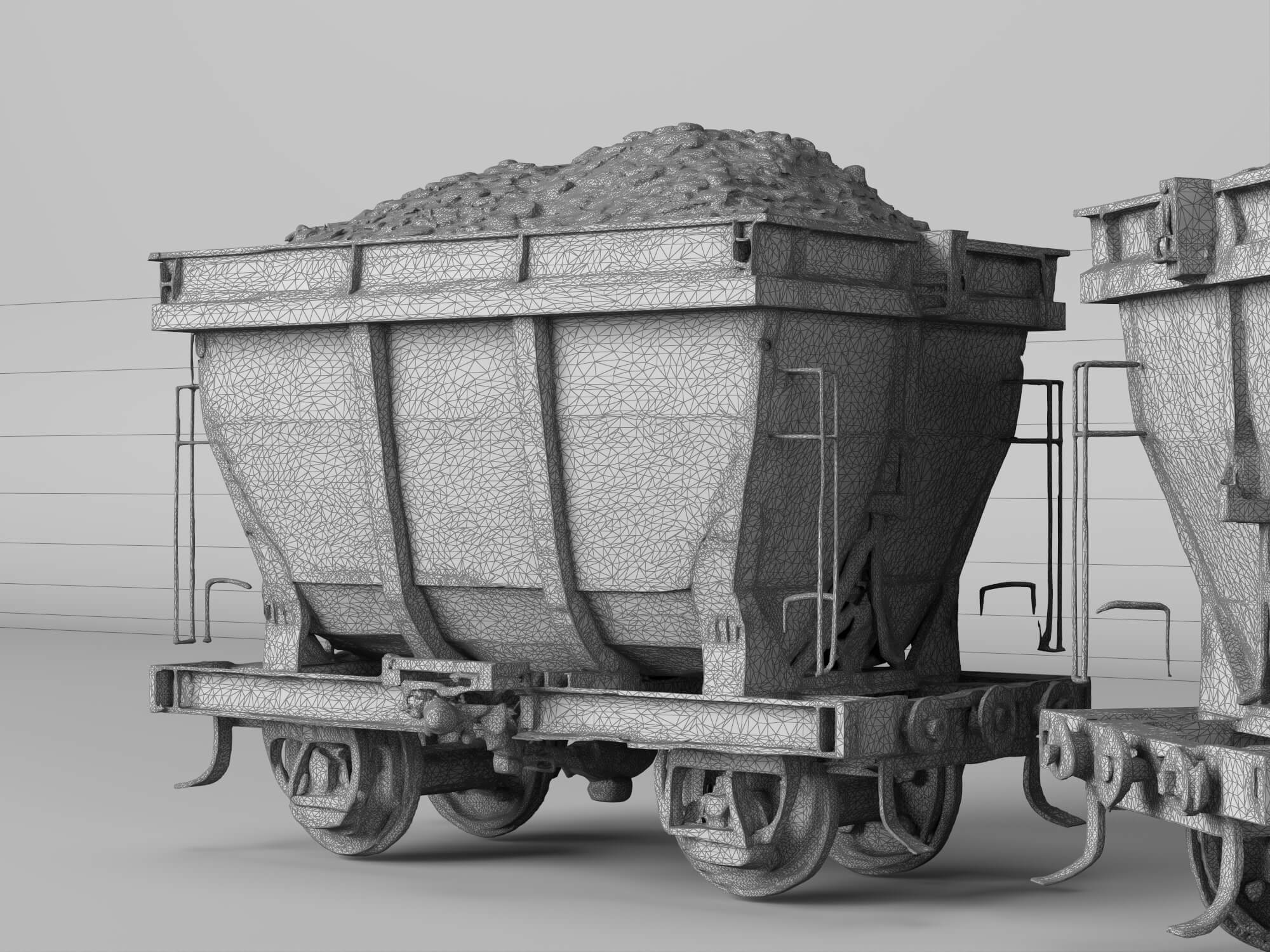 Railway Hopper Wagon with Ore Cargo 3D Model