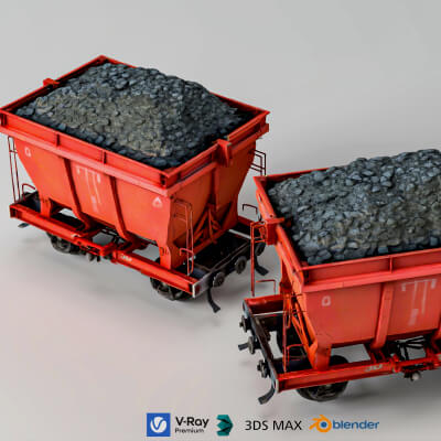 Railway Hopper Wagon with Ore Cargo