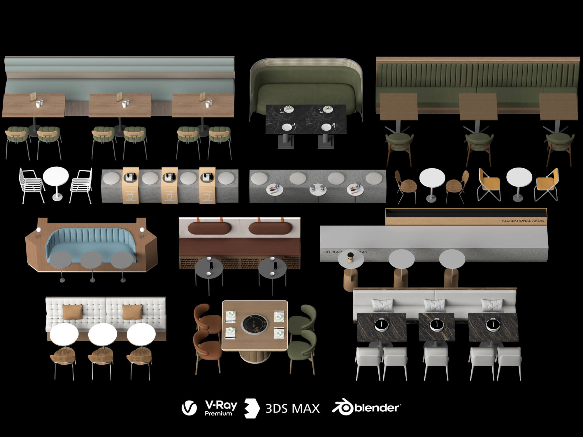 Restaurant Booth and Dining Furniture Pack 3D Model