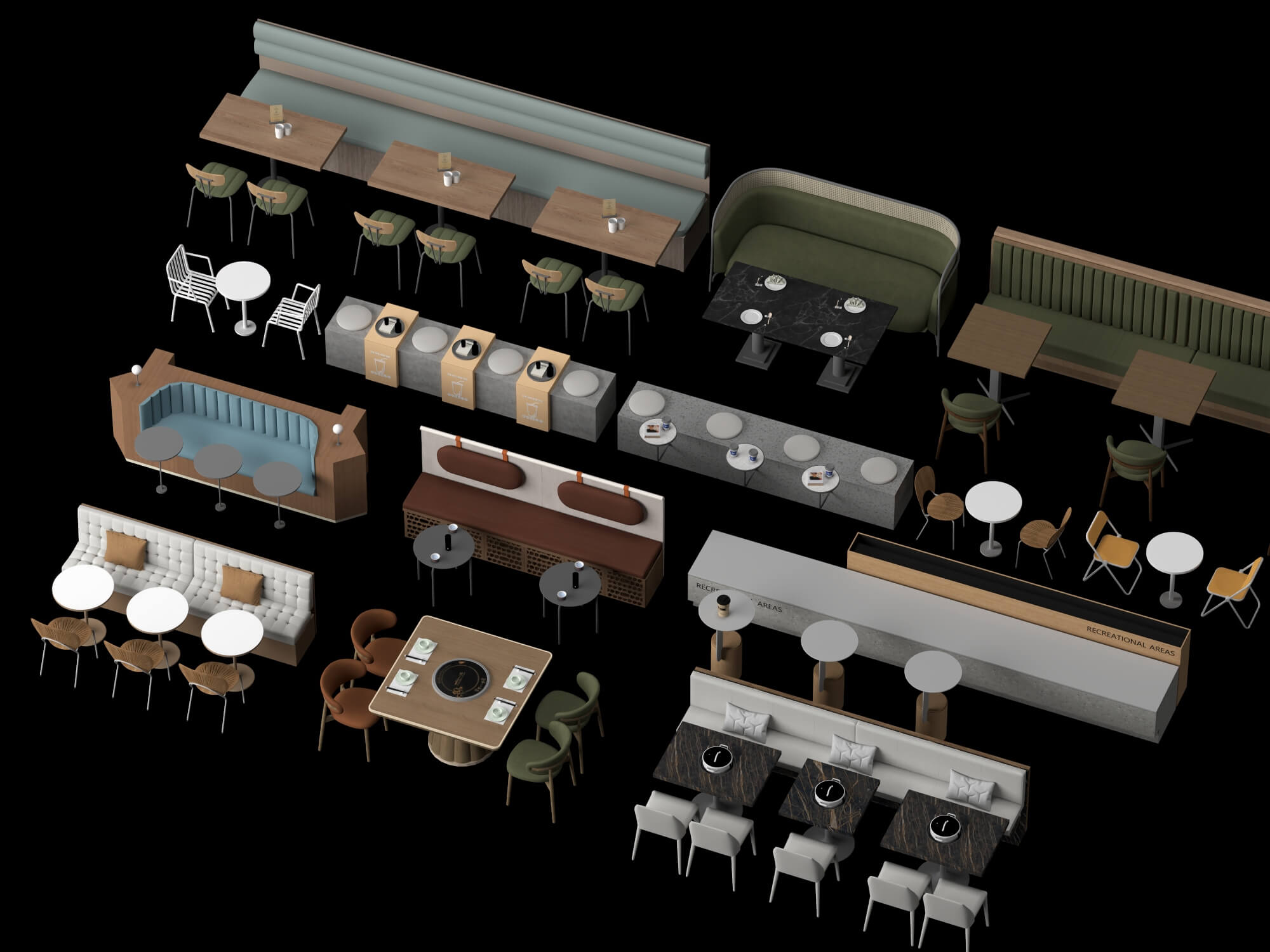 Restaurant Booth and Dining Furniture Pack 3D Model